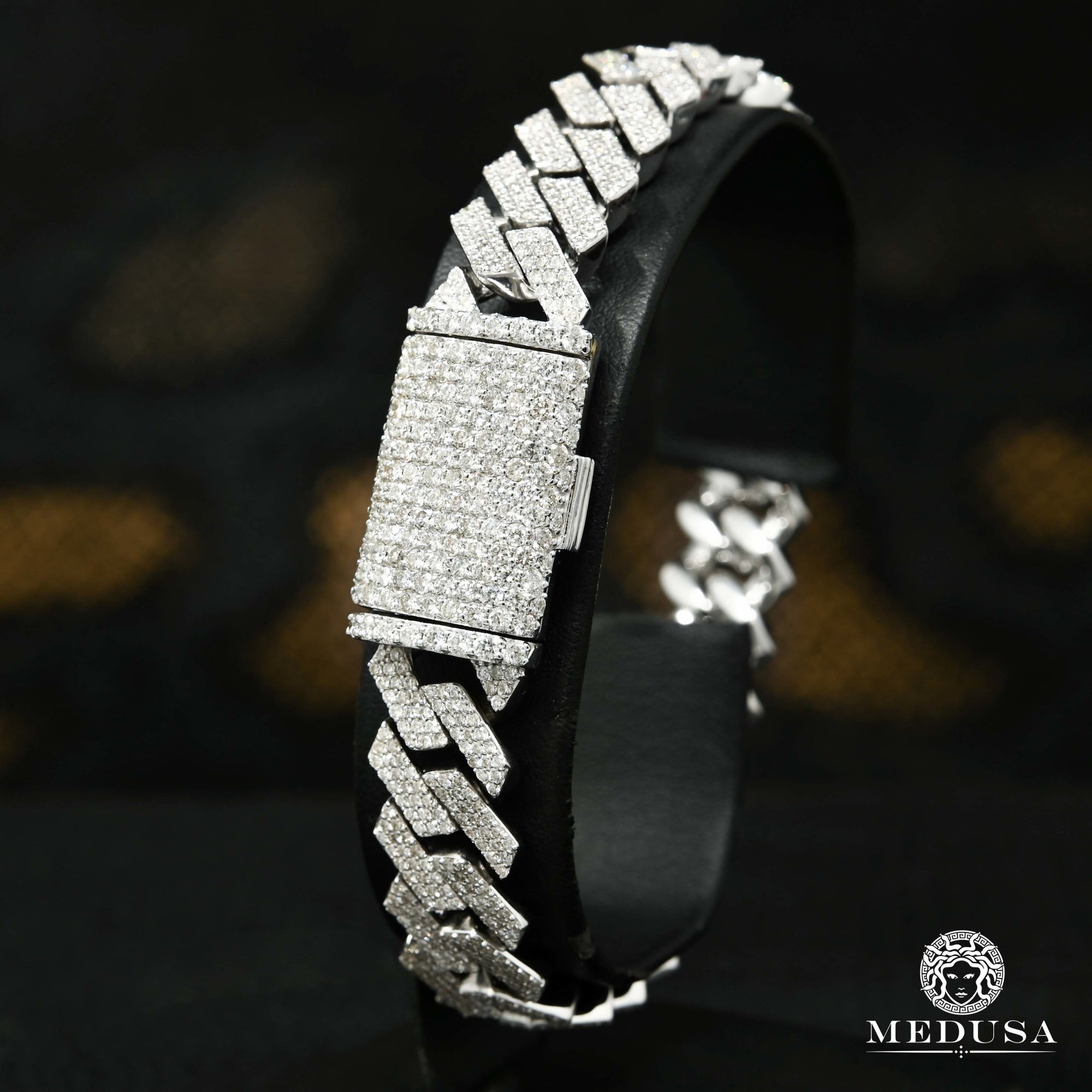 10K Gold Diamond Bracelet | Men's Bracelet 12mm Cuban Prong Big Box-Lock Bracelet