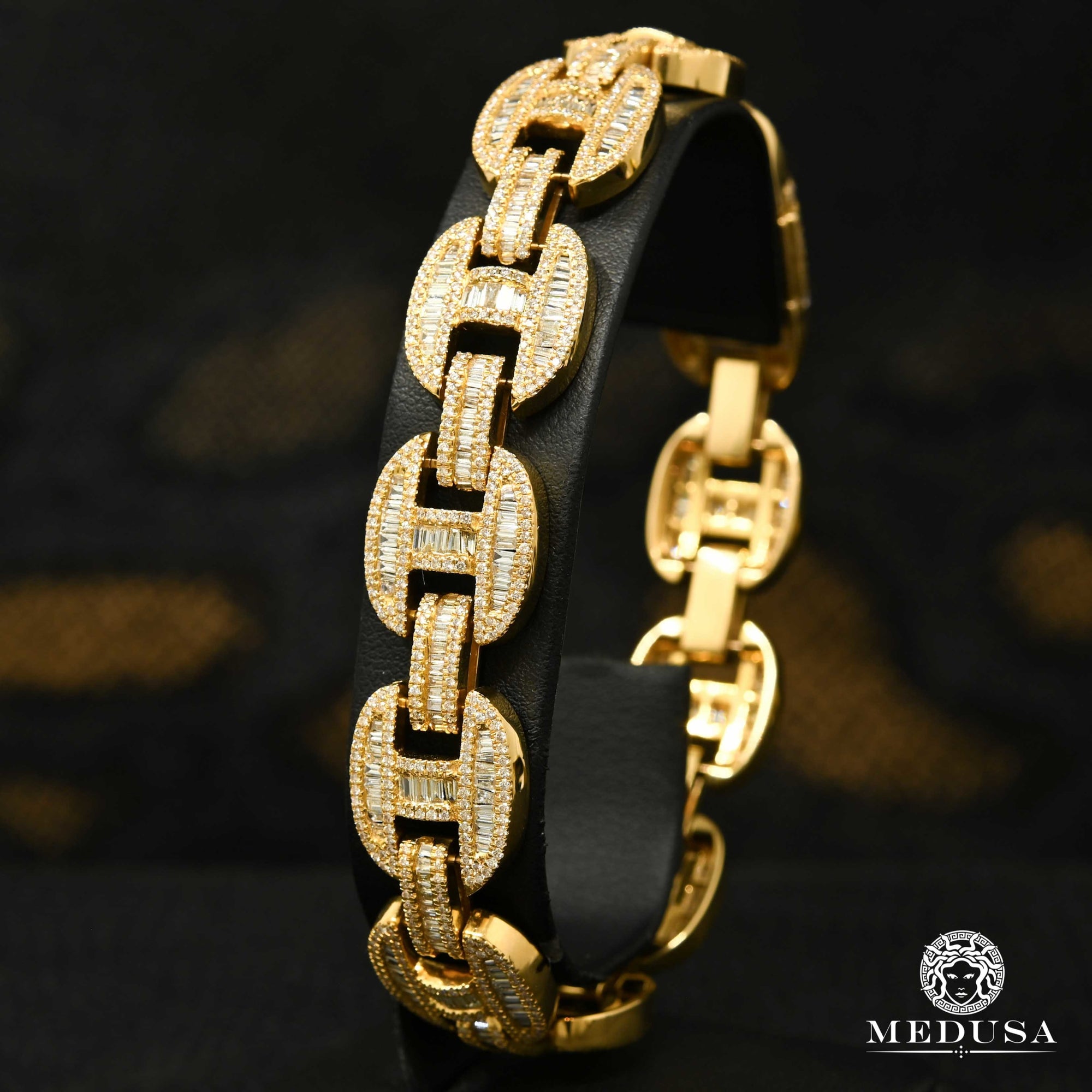 14K Gold Diamond Bracelet | Men's Bracelet 15mm Gucci Baguette Bracelet 8.5'' / Yellow Gold