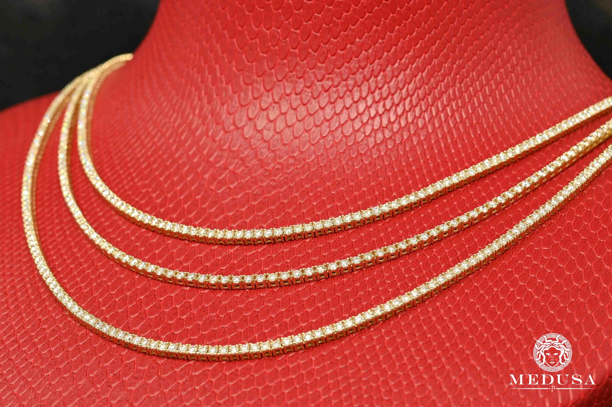 14K Gold Diamond Chain | Tennis Tight 4-Prong Sparkle 3mm Tennis Chain 20'' / Yellow Gold