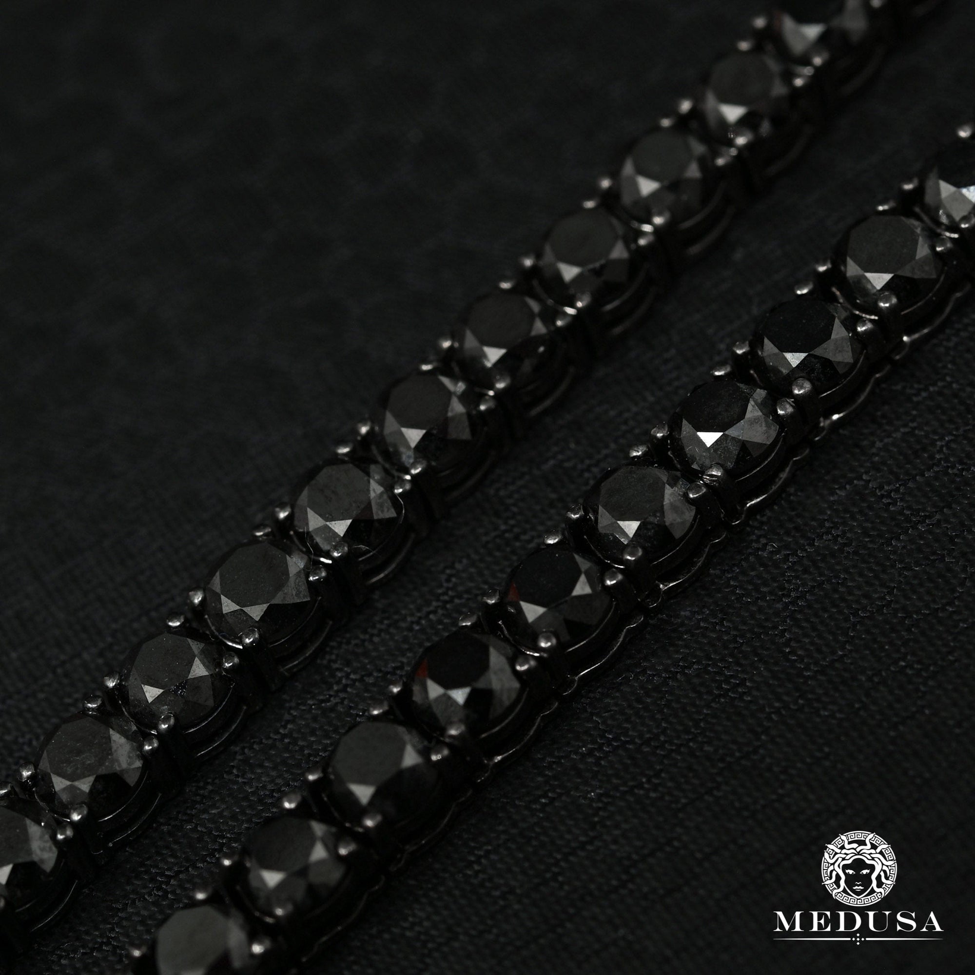 Chaîne à Diamants en Or 10K | Chaîne Tennis 4mm Tennis - Diamant Noir 24’’ / Or Noir