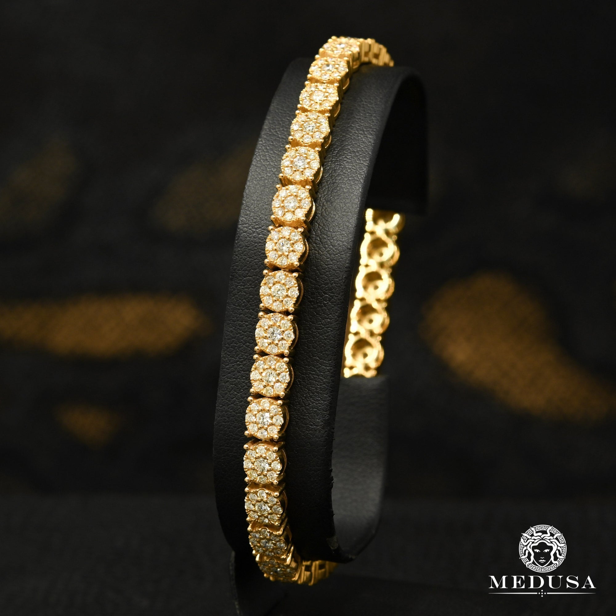 10K Gold Diamond Bracelet | Men's Bracelet 6mm Tennis Flower - Yellow Gold Diamond