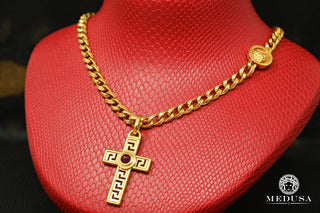 7mm Gianni Versace Original Chain with Ruby Cross 750  - 18'' / Yellow Gold