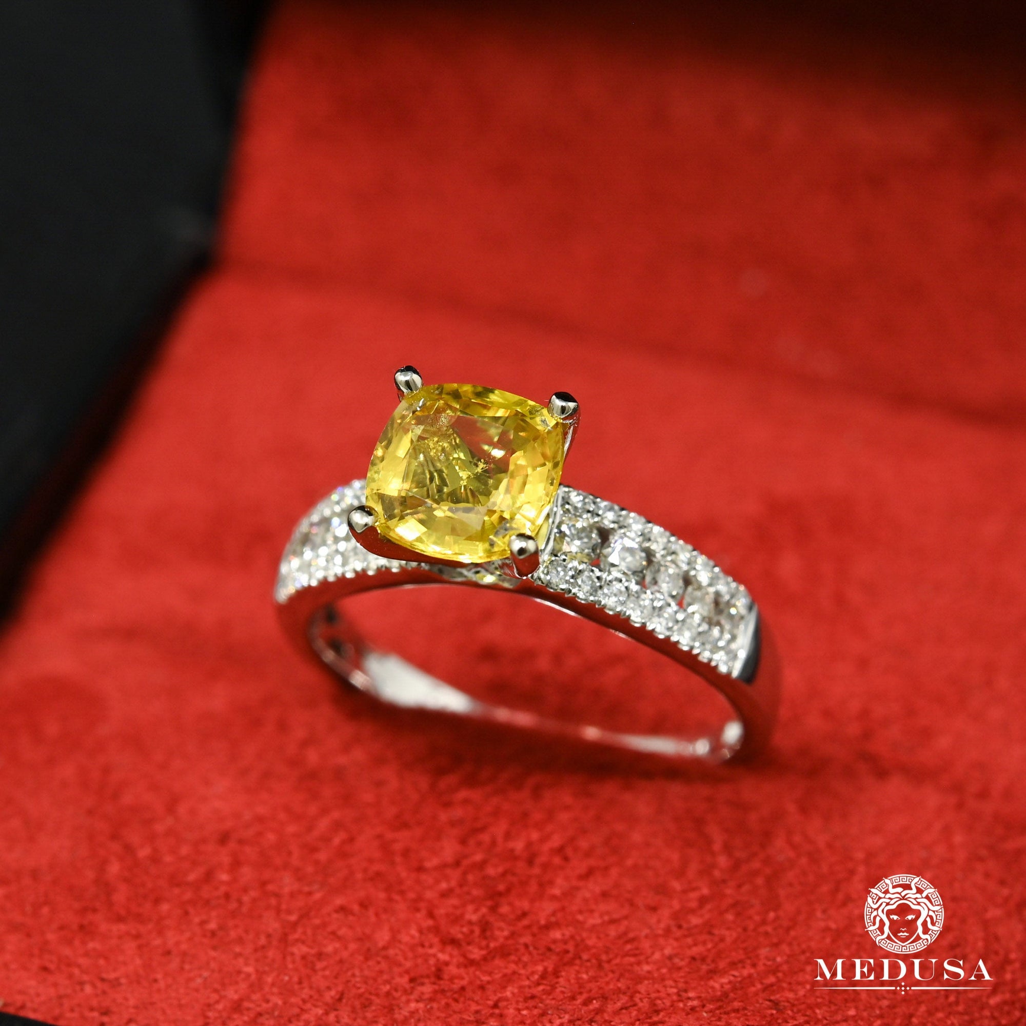 Bague à Diamants en Or 14K | Bague Femme Gemstone D3 - Yellow Saphir Or Blanc