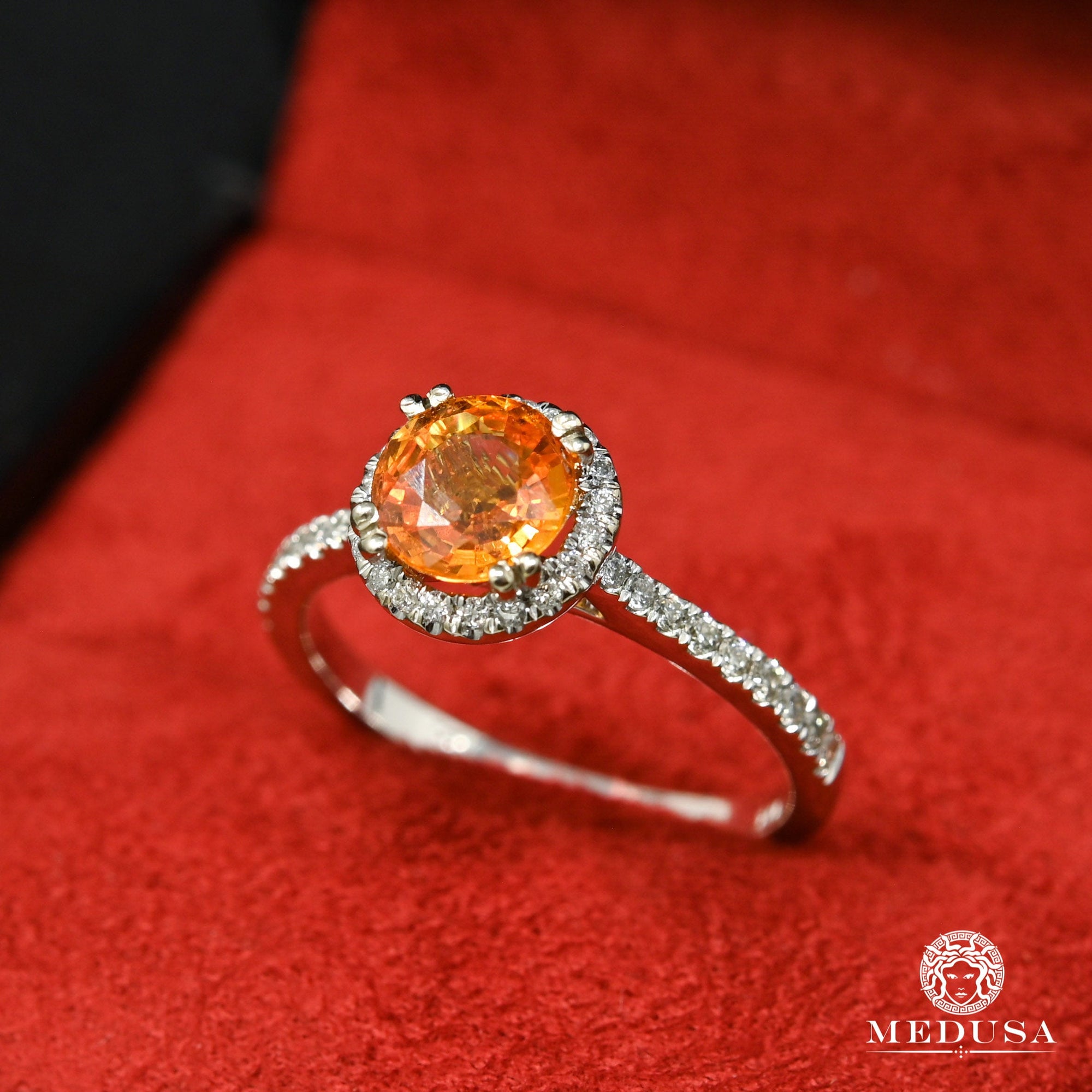 Bague à Diamants en Or 14K | Bague Femme Gemstone D4 - Orange Saphir Or Blanc