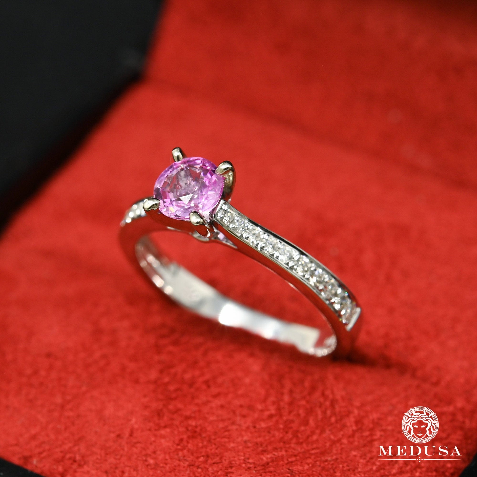Bague à Diamants en Or 14K | Bague Femme Gemstone D5 - Pink Saphir Or Blanc