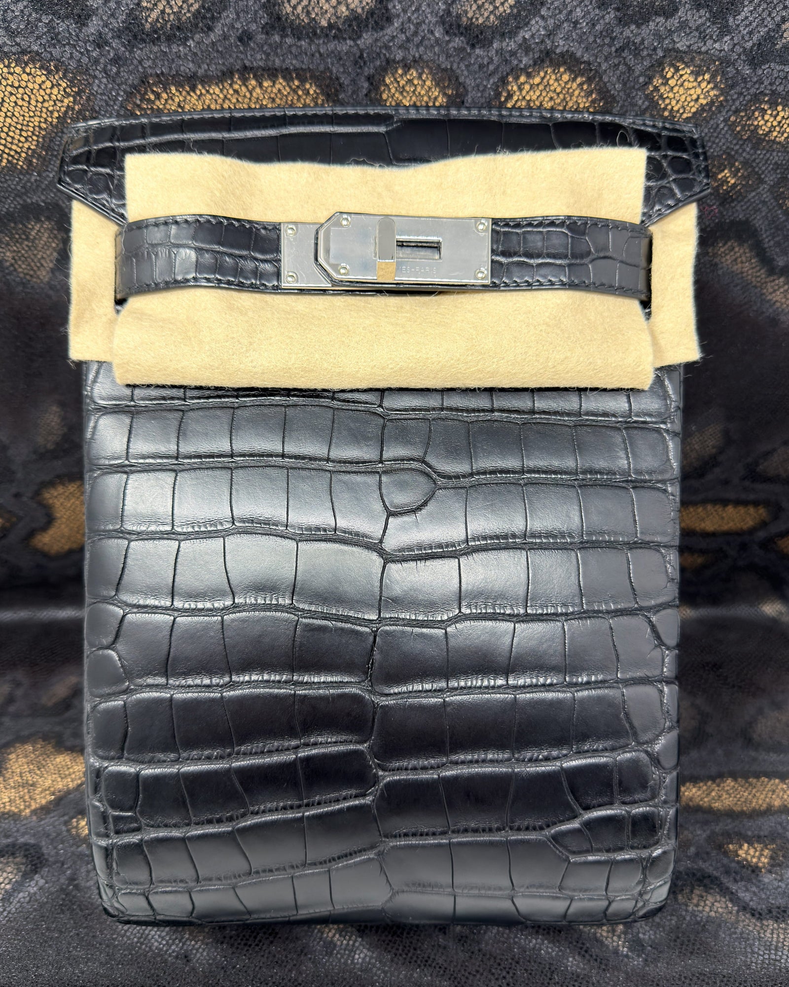 Hac a Dos Noir Crocodile Palladium Hardware