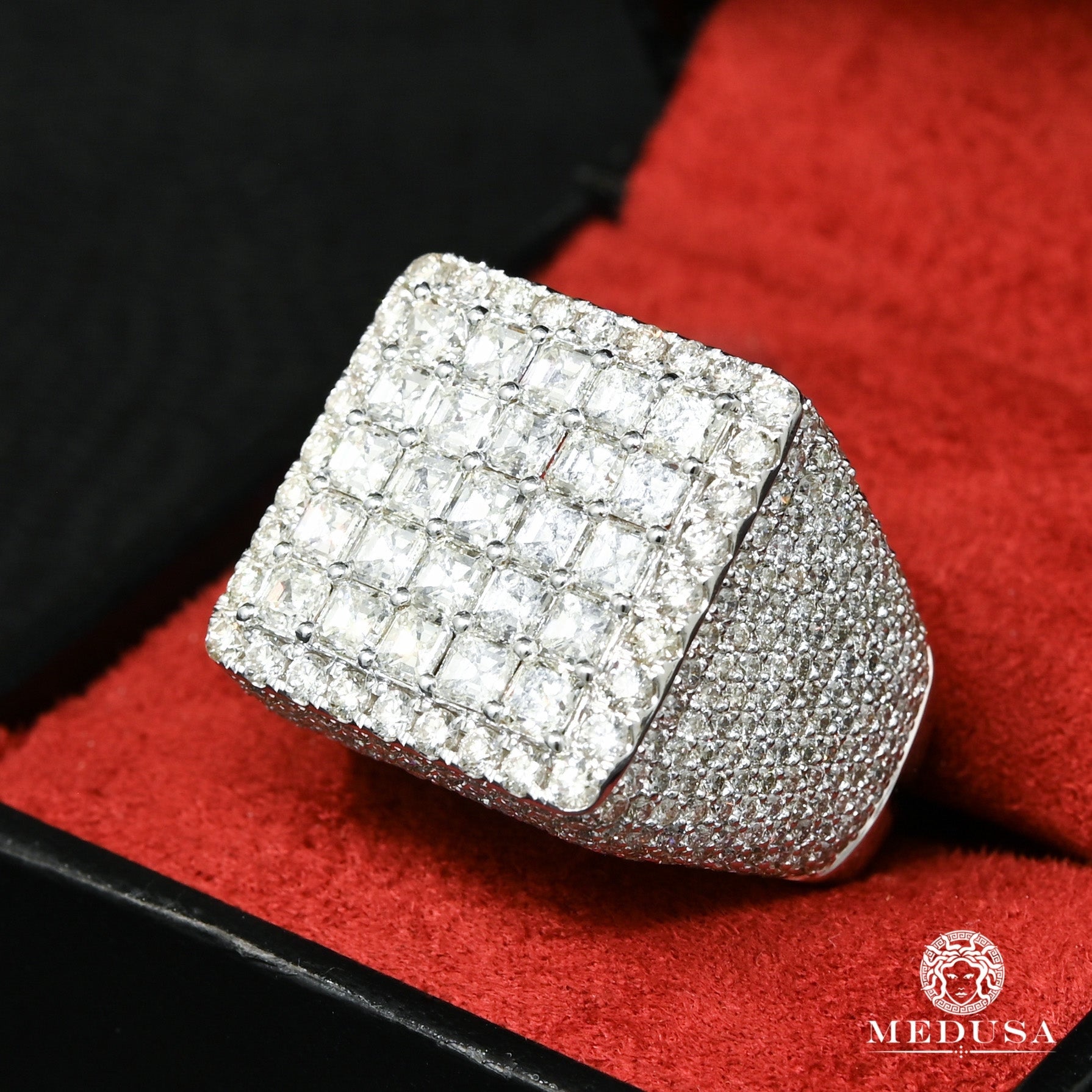 Bague à Diamants en Or 14K | Bague Homme Luxurious D16 - Princess Cut Or Blanc