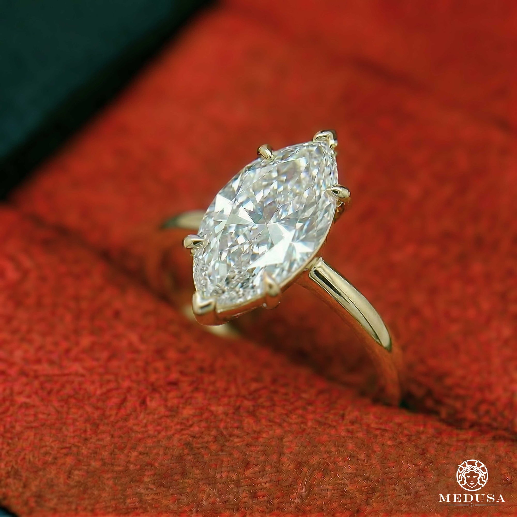 Bague à Diamants en Or 14K | Bague Fiançaille Solitaire LAB D7 - Marquise Cut Or Jaune / 1.00CT / Plain