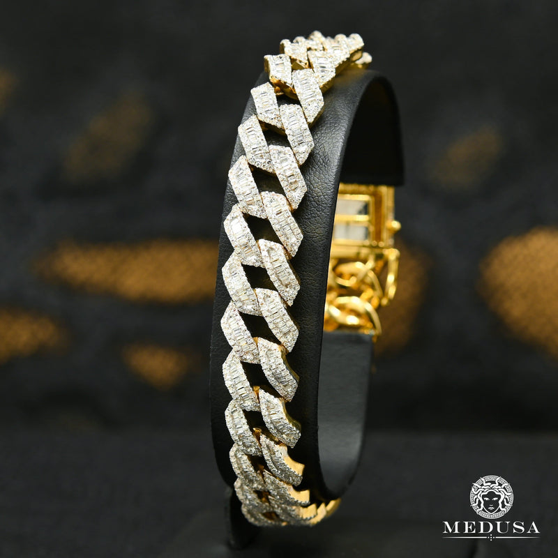 14K Gold Diamond Bracelet | Men&#39;s Bracelet 10mm Cuban Baguette Bracelet 8&#39;&#39; / Yellow Gold