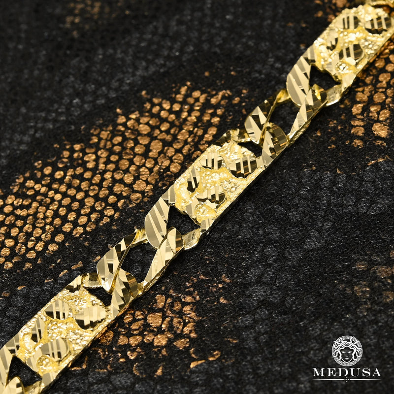 10K Gold Bracelet | Men&#39;s Bracelet 10mm Meshy M-Nugget Bracelet