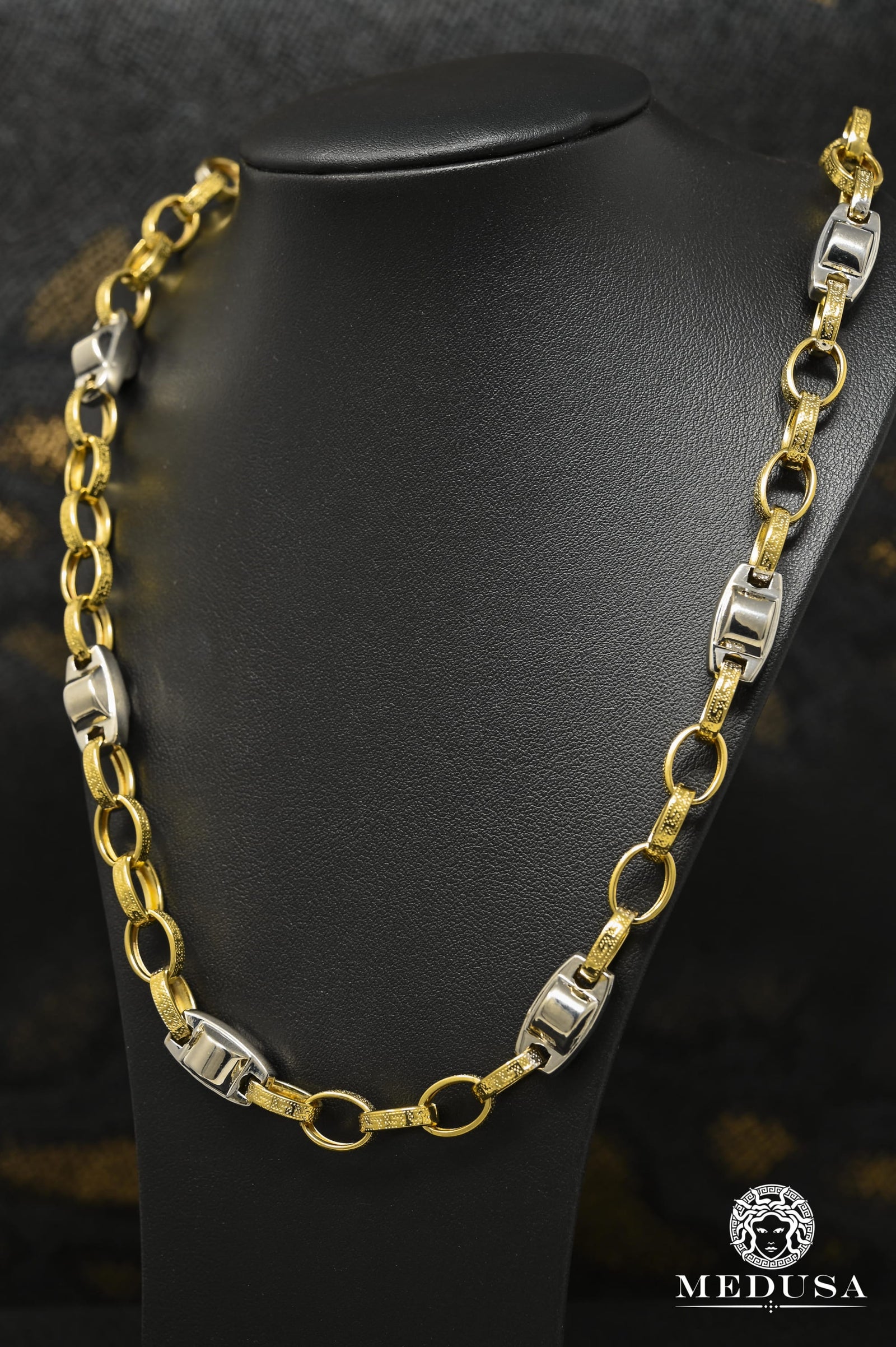 14K Gold Chain | Chain 10mm Fancy Bullet M8 26'' / Gold 2 Tones
