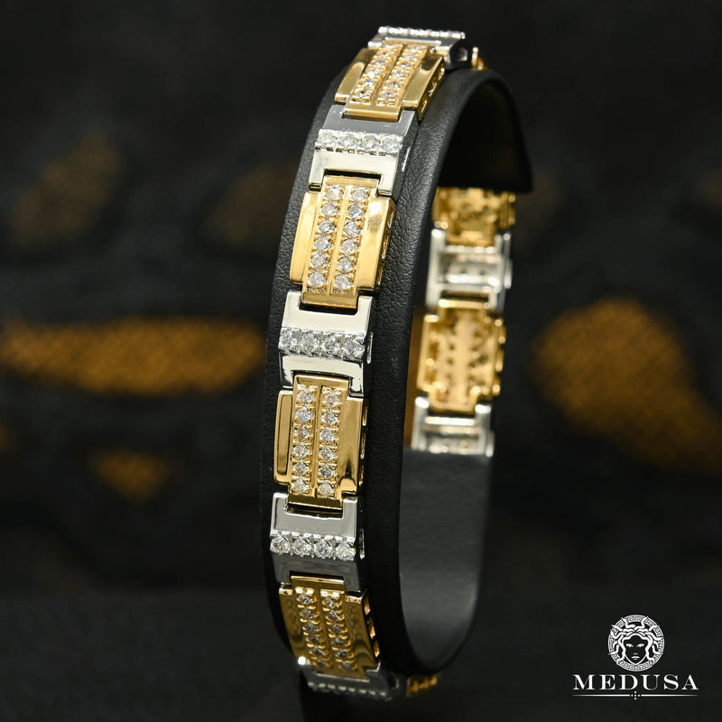 14K Gold Diamond Bracelet | Men&#39;s Bracelet 11mm Square Diamond Bracelet 8.5&#39;&#39; / 2 Tone Gold