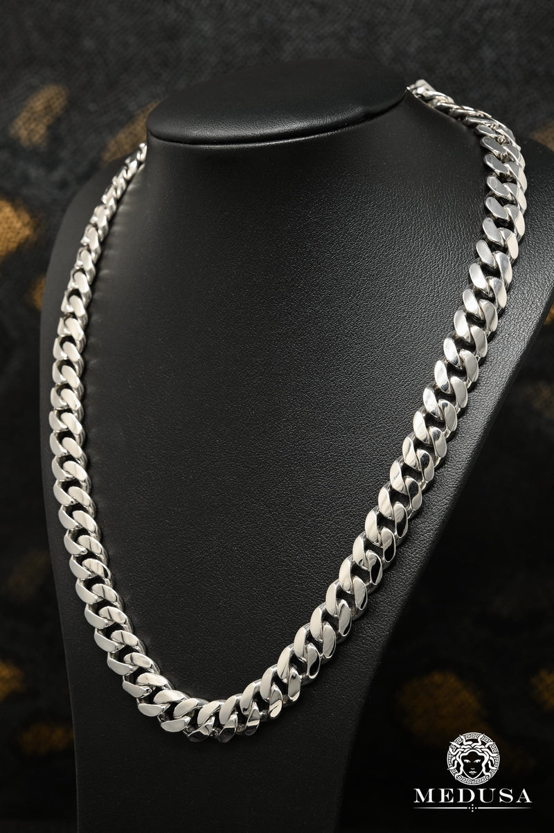10K Gold Chain 11mm Cuban Link Solid White Gold Chain Medusa