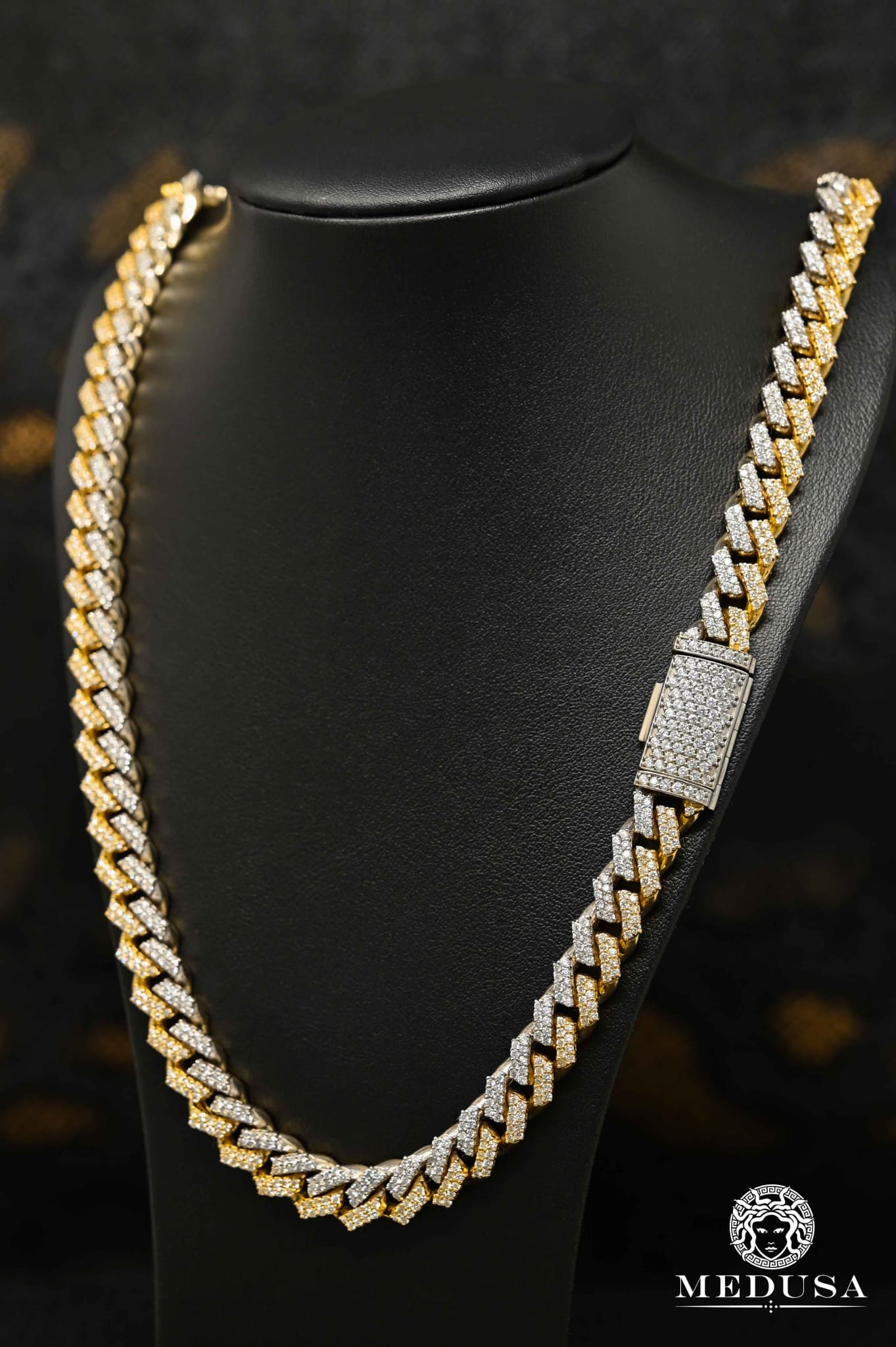 14K Gold Diamond Chain | Chain 11mm Cuban Prong Diamond 2 Tones 24'' / Diamonds / Gold 2 Tones