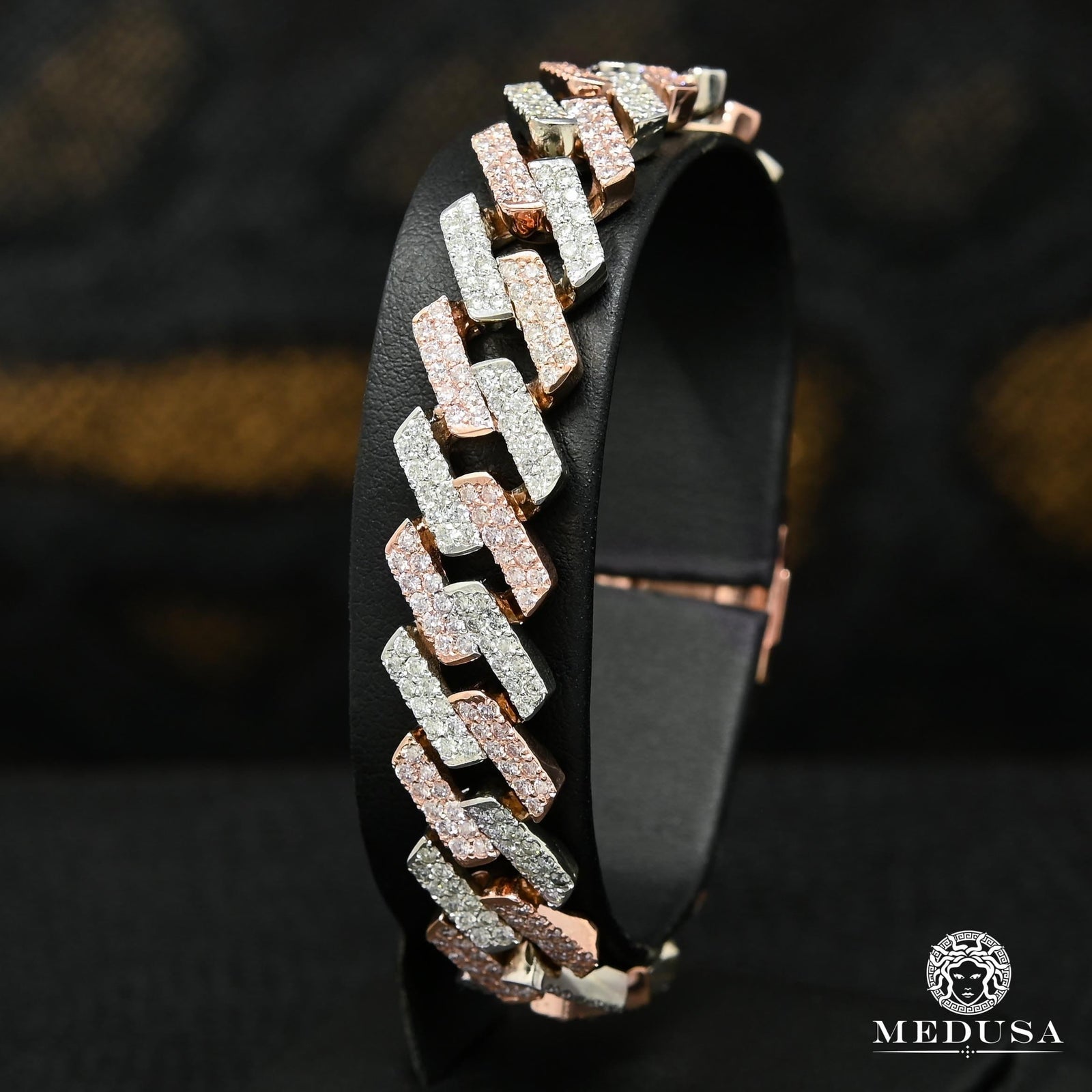 10K Gold Diamond Bracelet | Men's Bracelet 13mm Cuban Prong Bracelet Gold 2 Tones