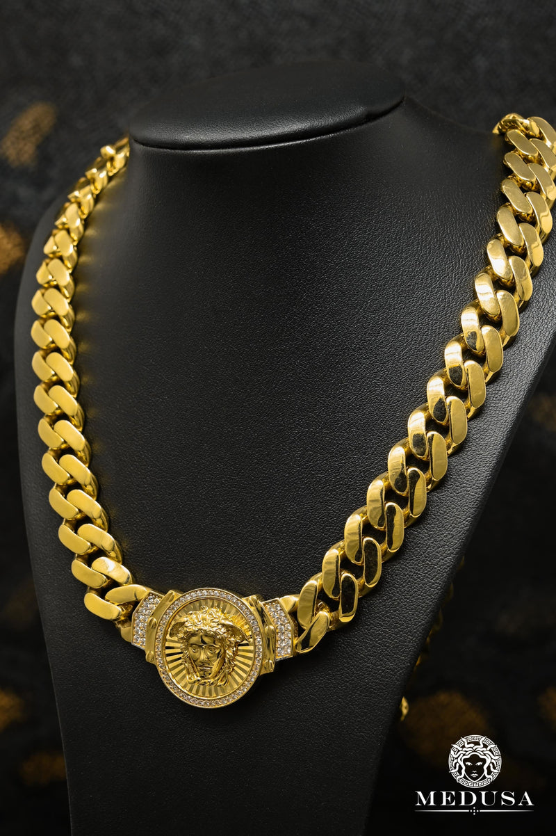 10K Gold Chain | Chain 13mm Cuban Medusa CZ Lock 26&#39;&#39; / Yellow Gold