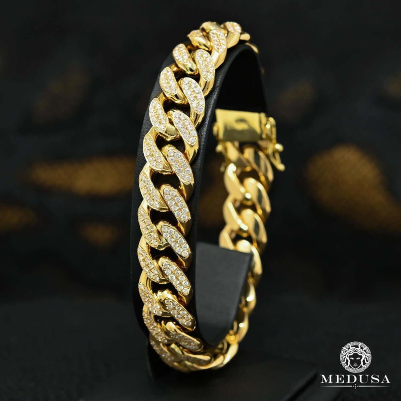 10K Gold Diamond Bracelet | Men&#39;s Bracelet 14mm Cuban Iced Out Bracelet 8&#39;&#39; / Diamond / Yellow Gold