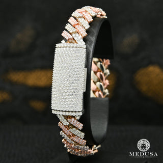 Pulsera de oro con puntas cubanas de 13 mm en 2 tonos - 8.5'' / Diamante / 2 tonos de oro rosa