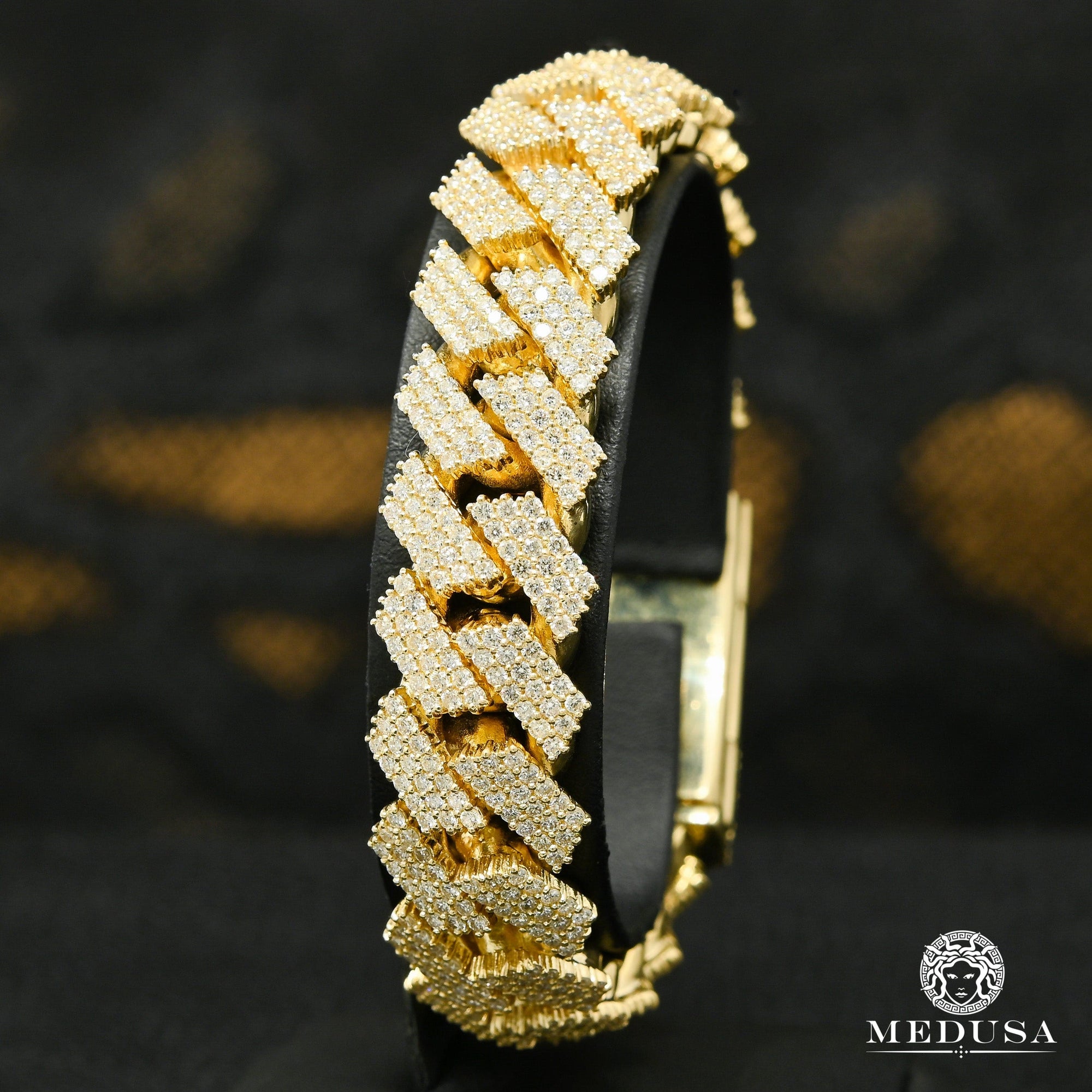 10K Gold Diamond Bracelet | Men's Bracelet 17mm Cuban Prong Big Box-Lock Bracelet