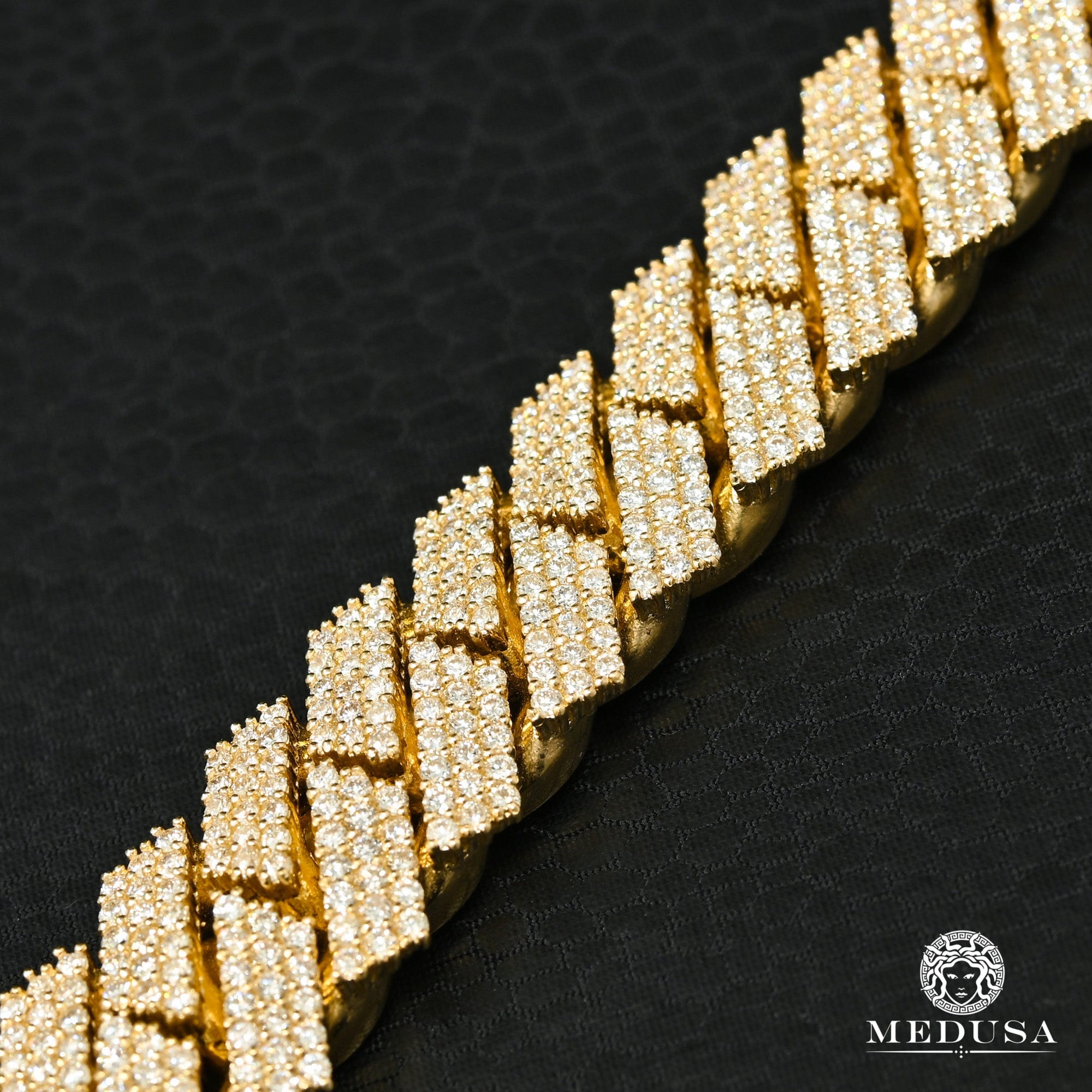 Bracelet à Diamants en Or 10K | Bracelet Homme 17mm Bracelet Cuban Prong Big Box-Lock