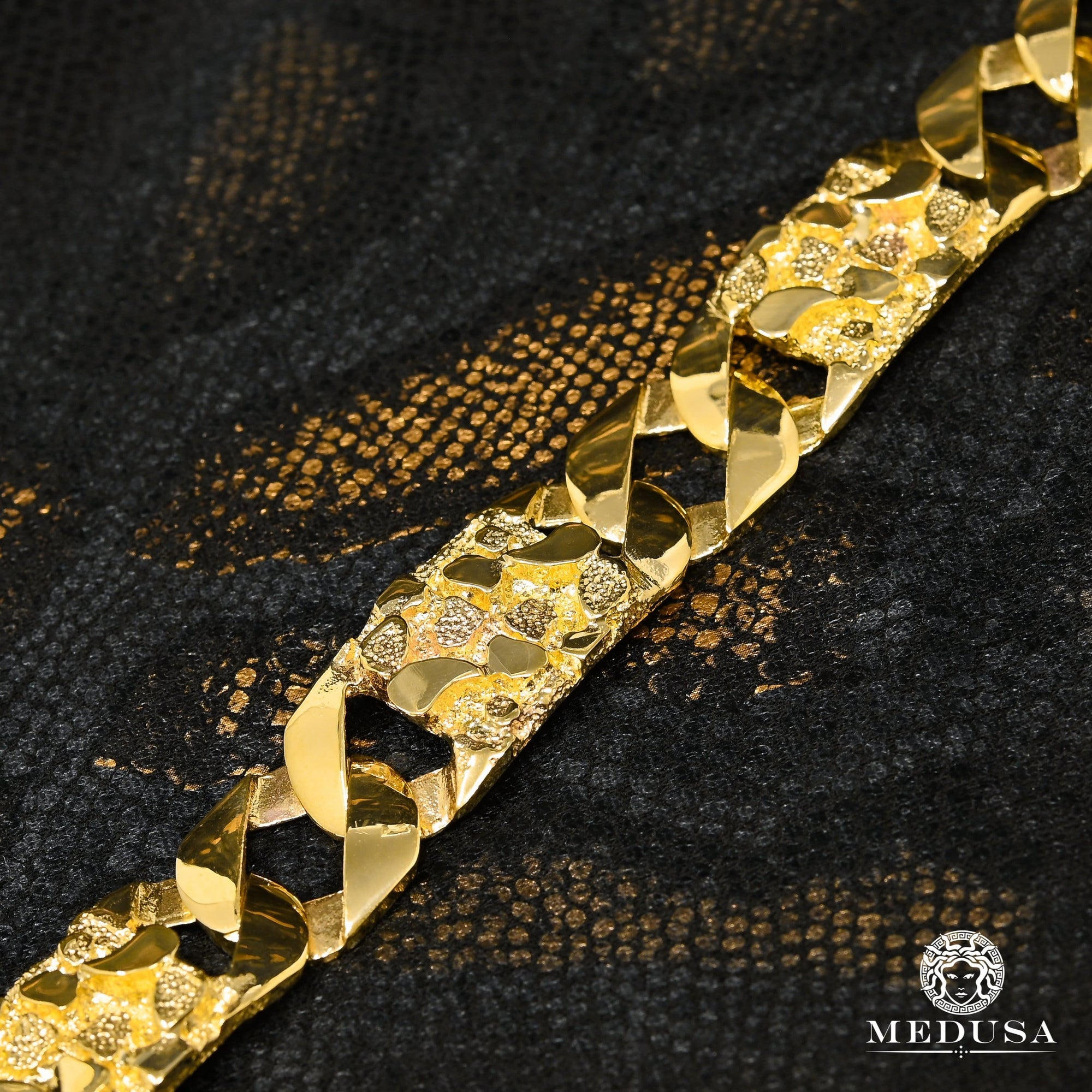 10K Gold Bracelet | Men's Bracelet 17mm Meshy Nugget Bracelet
