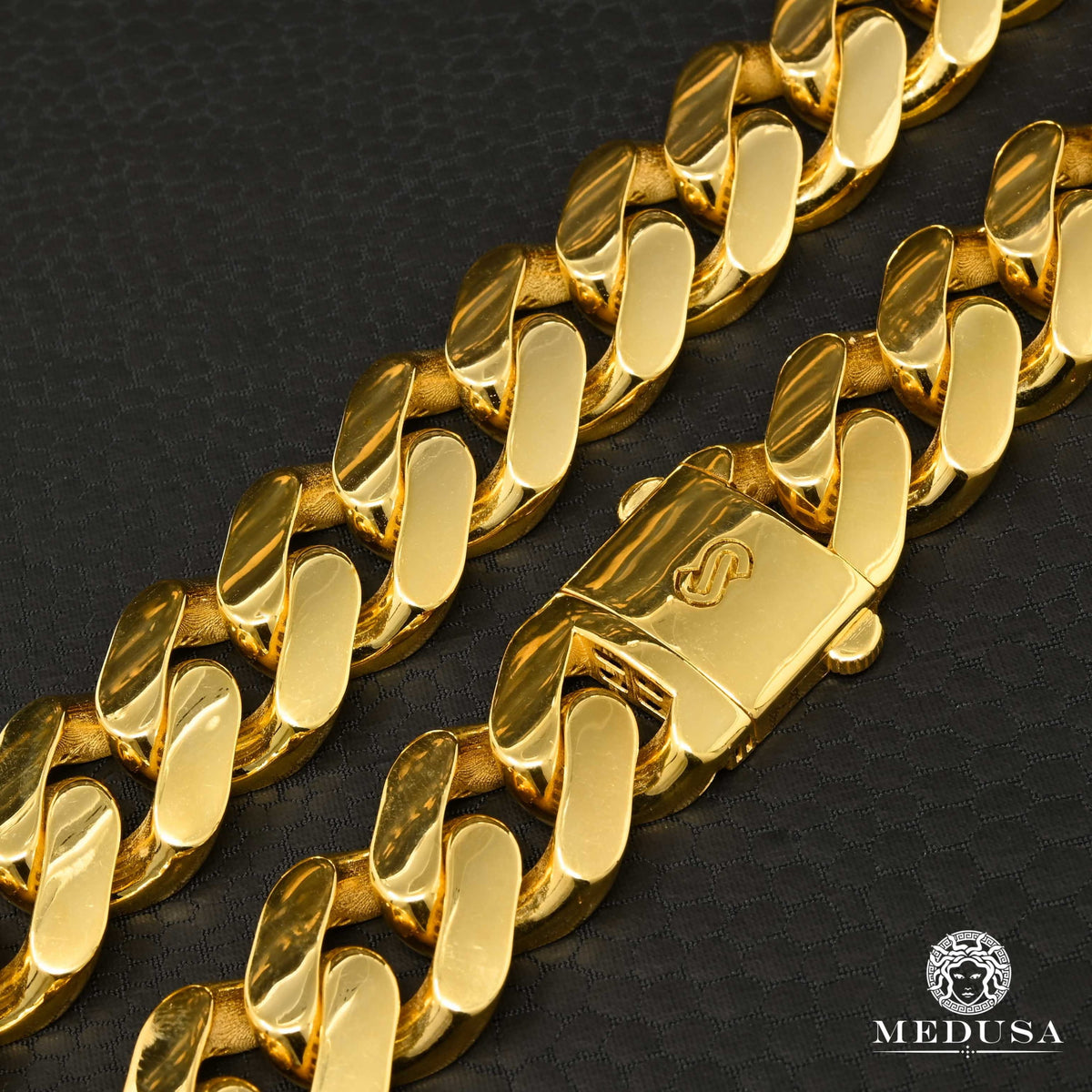 10K Gold Chain | 17mm Cuban Monaco Chain | Medusa Jewelry