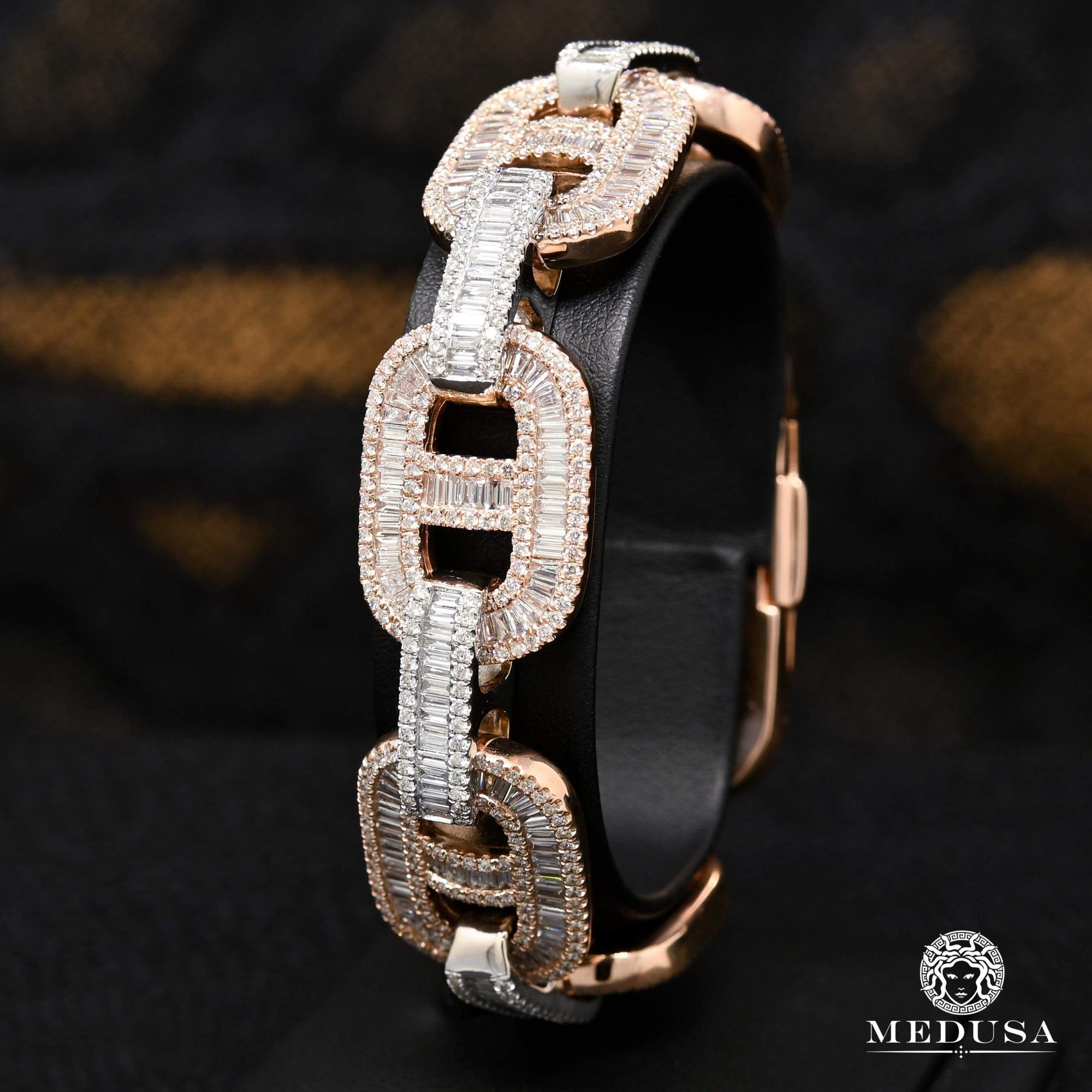 14K Gold Diamond Bracelet | Men's Bracelet 18mm Bracelet Gucci Baguette Pink 2 Tones