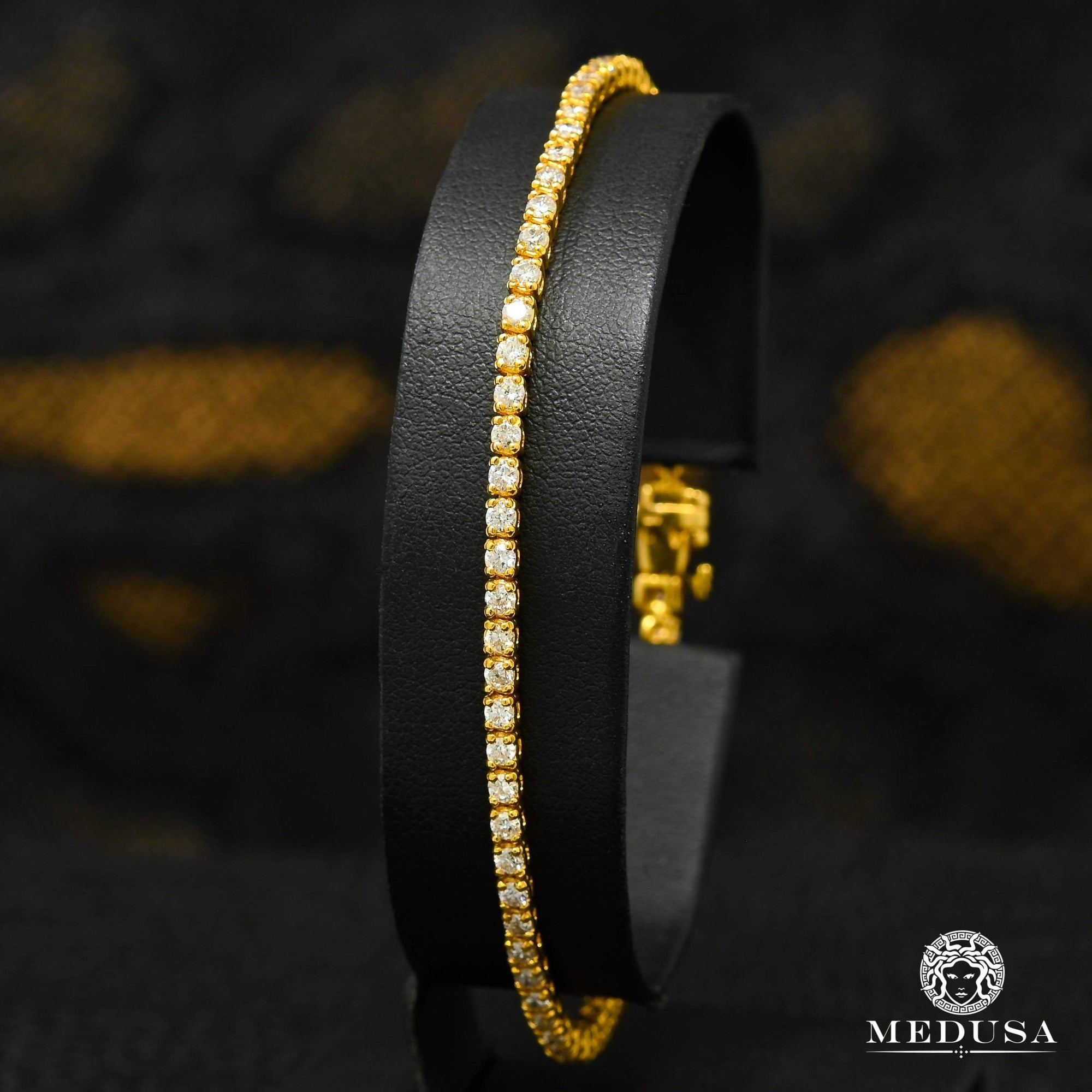14K Gold Diamond Bracelet | Men's Bracelet 2.5mm Tennis - Yellow Gold Diamond