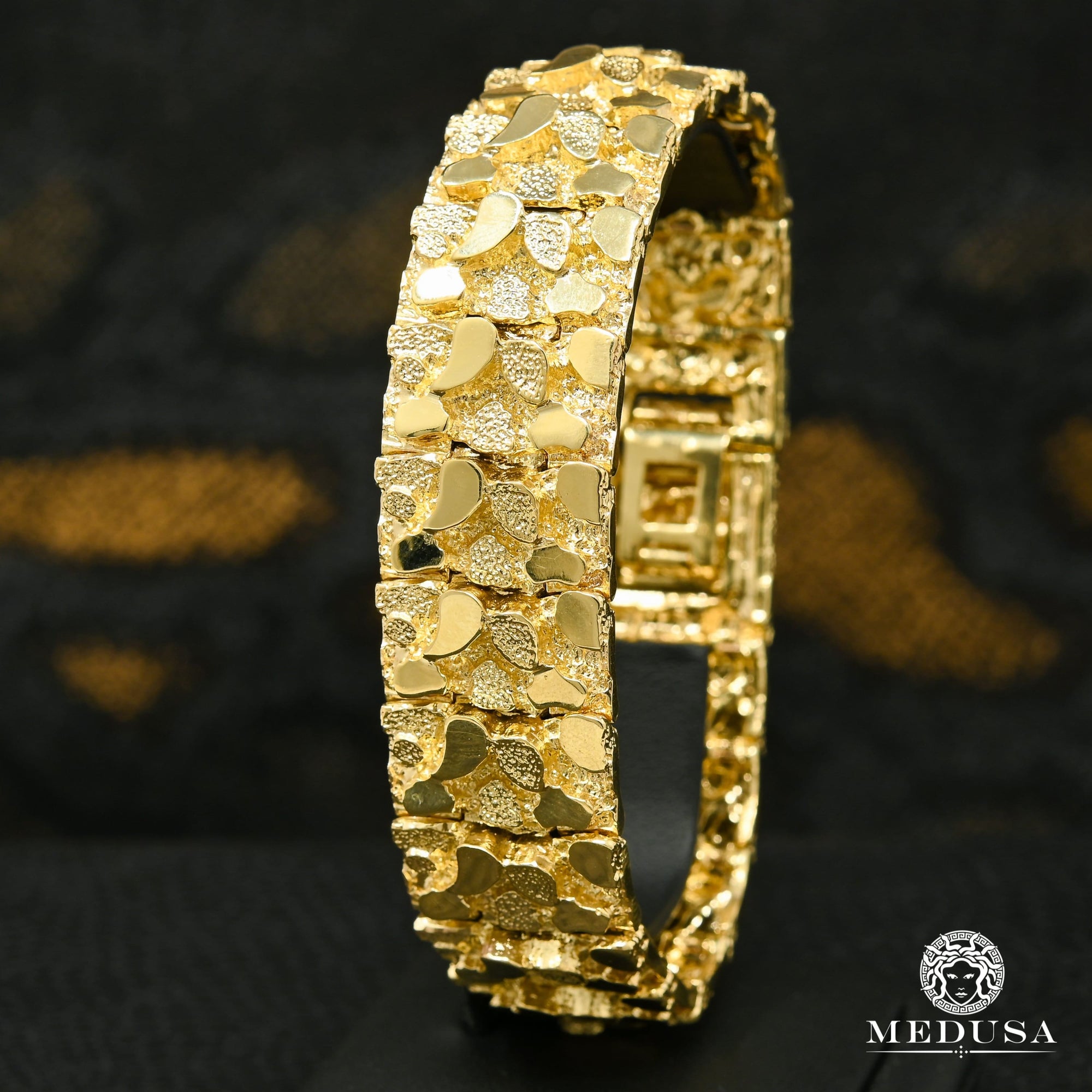 10K Gold Bracelet | Men's Bracelet 22mm Nugget Bracelet 8.5'' / Yellow Gold