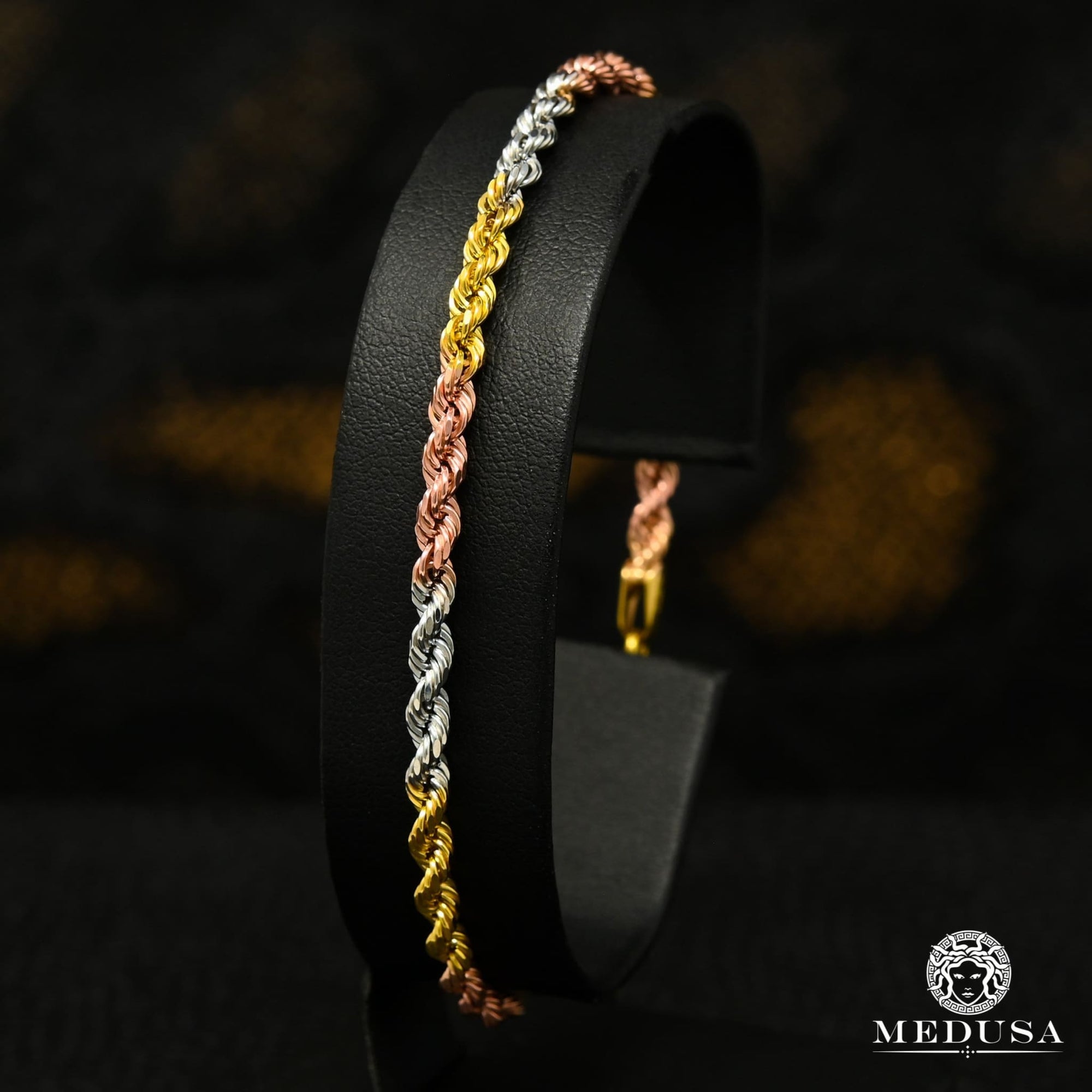 10K Gold Bracelet | Women's Bracelet 3.5mm Bracelet Rope 3 Tones 7.5'' / Gold 3 Tones