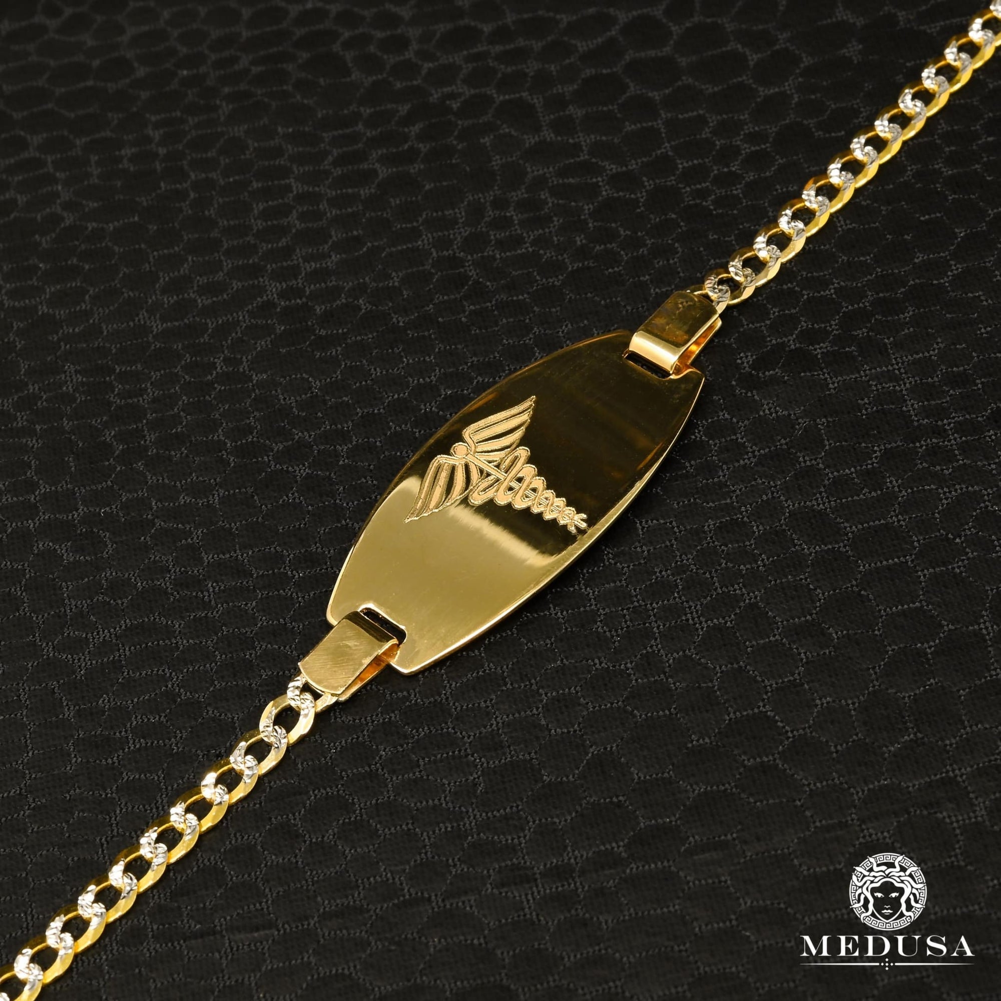 10K Gold Bracelet | Women's Bracelet 3mm Bracelet Medical Curb 2 Tones Gold 2 Tones