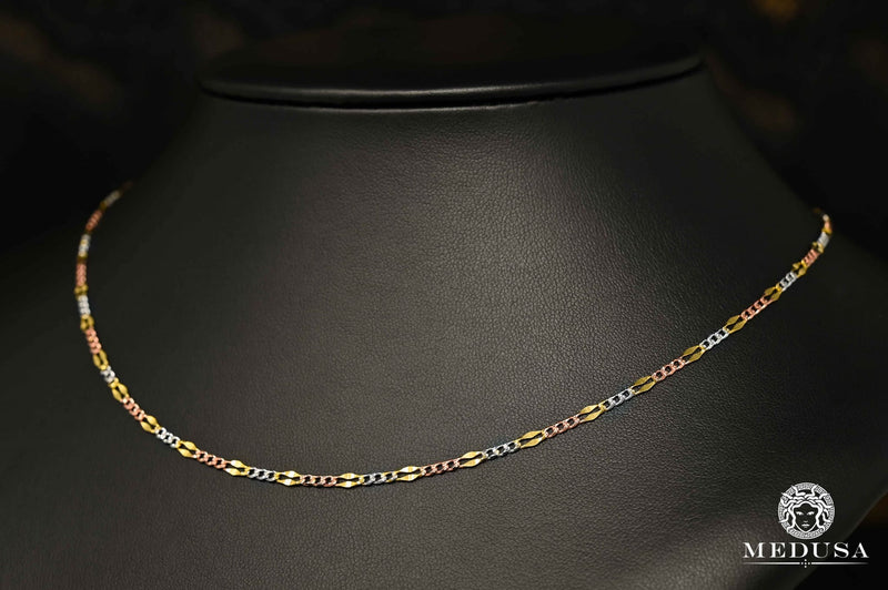 10K Gold Necklace | Women&#39;s Necklace 3mm Figaro Fancy 3 Tones