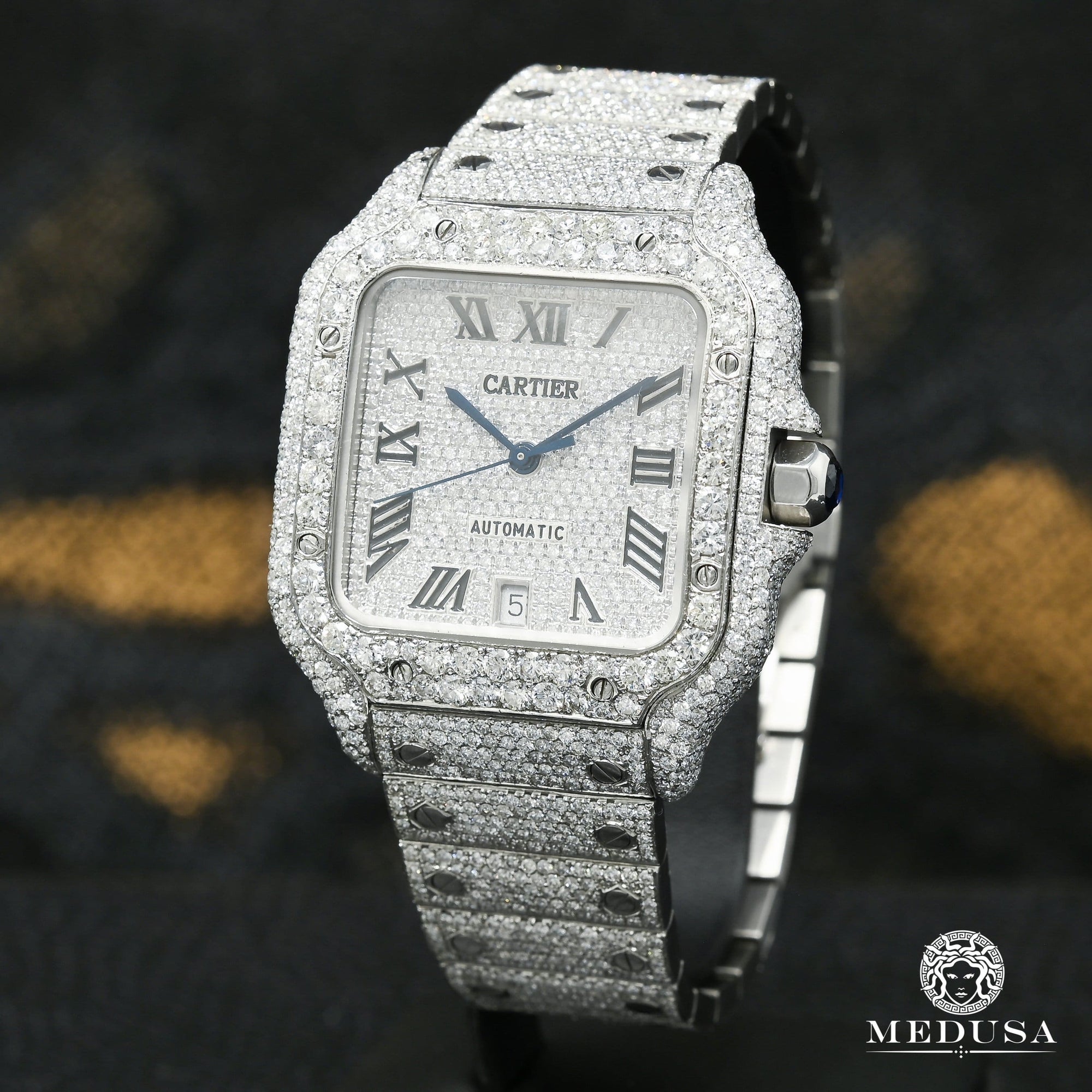 Cartier watch | Cartier Santos 100 40mm Men's Watch - Full Dial Iced Stainless