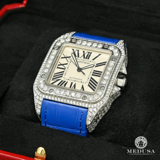 40mm Cartier Santos 100 Iced - Blue Crocodile  - Stainless