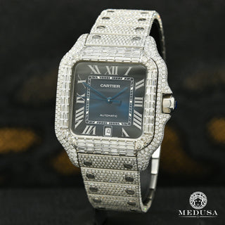40mm Cartier Santos 100 XL - Blue Emerald Full Iced  - Stainless