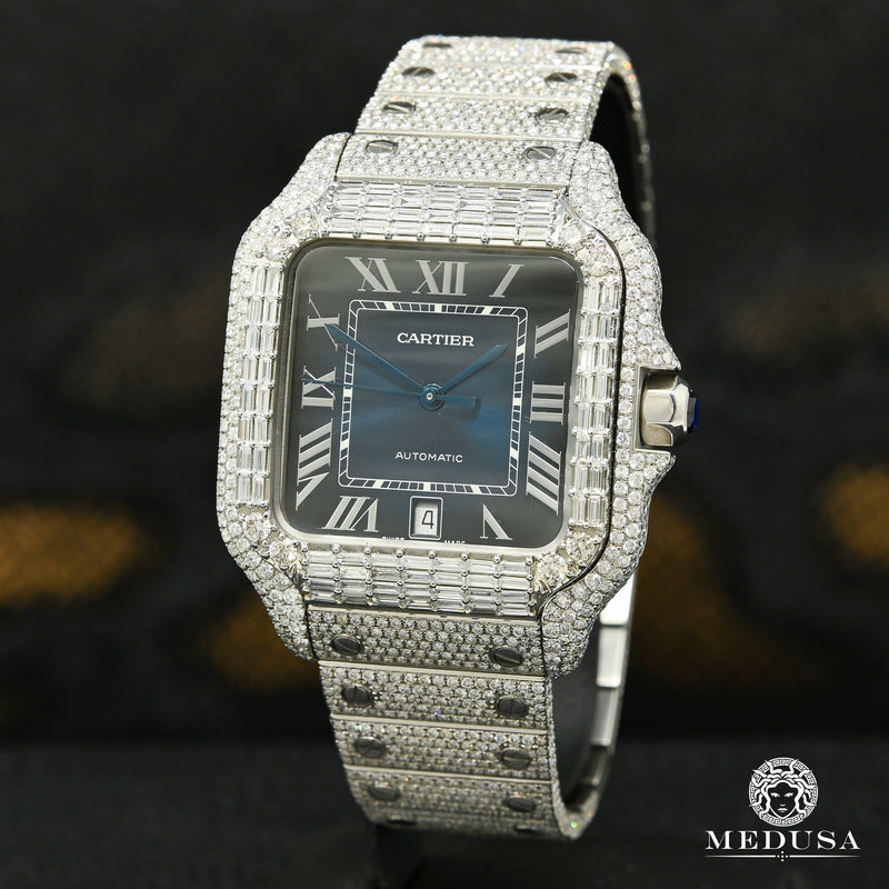 Cartier watch | Cartier Santos 100 XL 40mm Men&#39;s Watch - Blue Emerald Full Iced Stainless