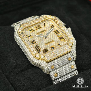 Cartier Santos 100 XL de 40 mm - Arco iris helado completo - Dorado 2 Tonos