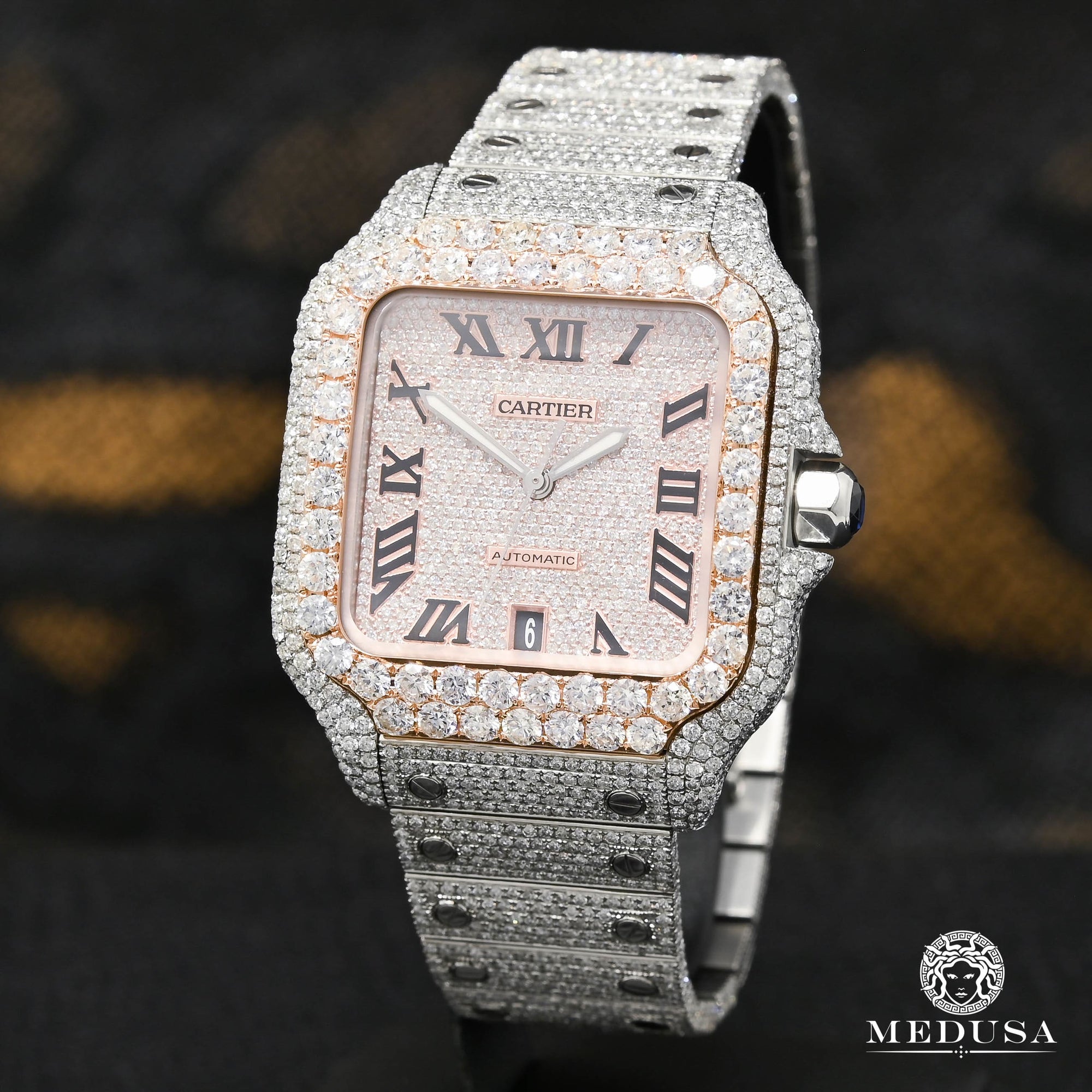 Montre Cartier | Homme 40mm Santos 100 XL - Full Iced Everose Or Rose 2 Tons
