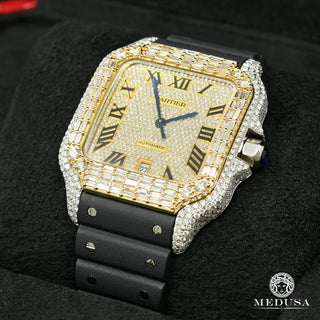 40mm Cartier Santos 100 XL - Rubber Iced Emerald Cut  - Gold 2 Tones