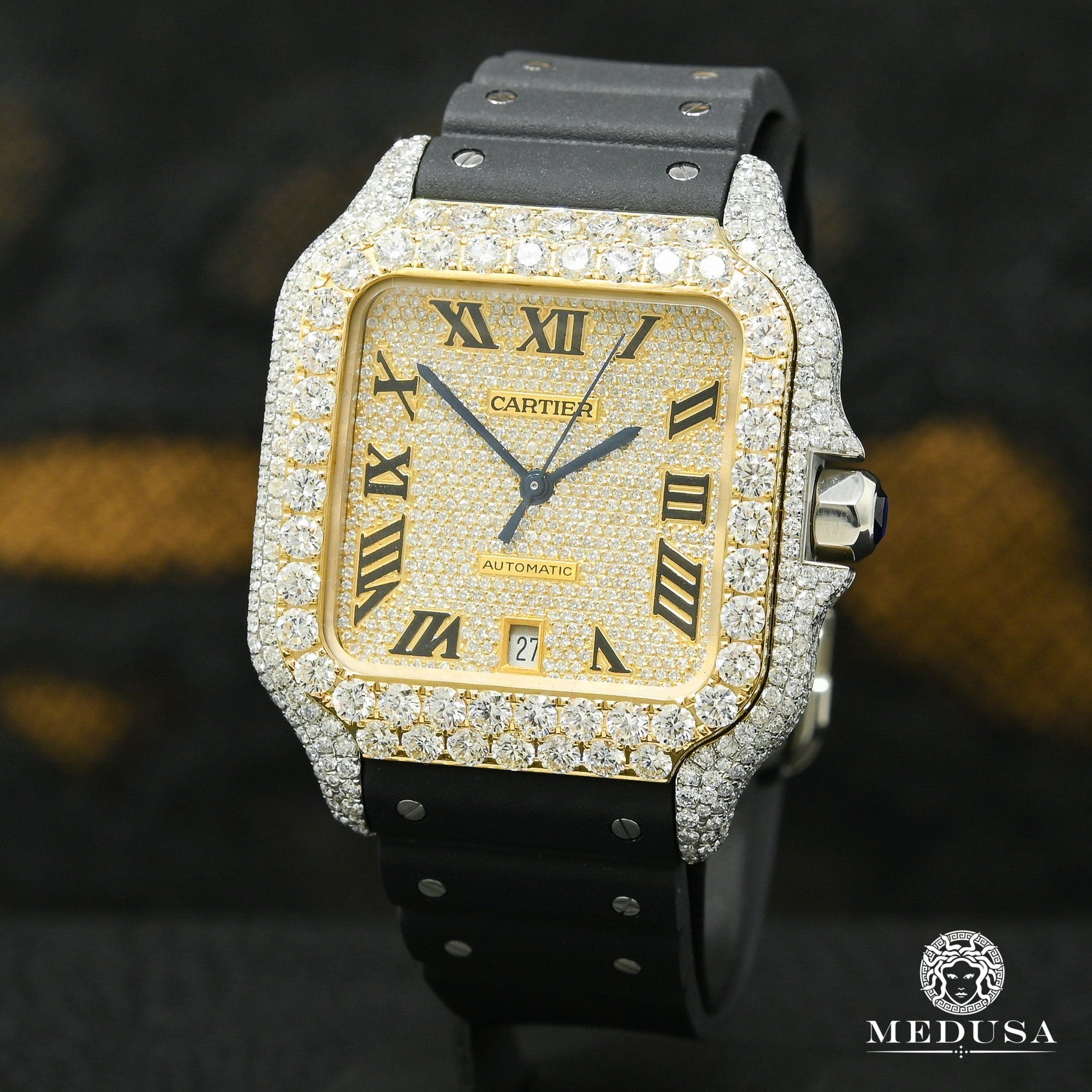 Cartier watch | Men's Watch 40mm Cartier Santos 100 XL - Rubber Iced Gold 2 Tones