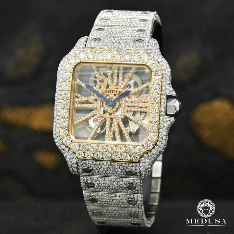 Cartier watch | Cartier Santos Skeleton 40mm Men&#39;s Watch - Full Iced Gold 2 Tones