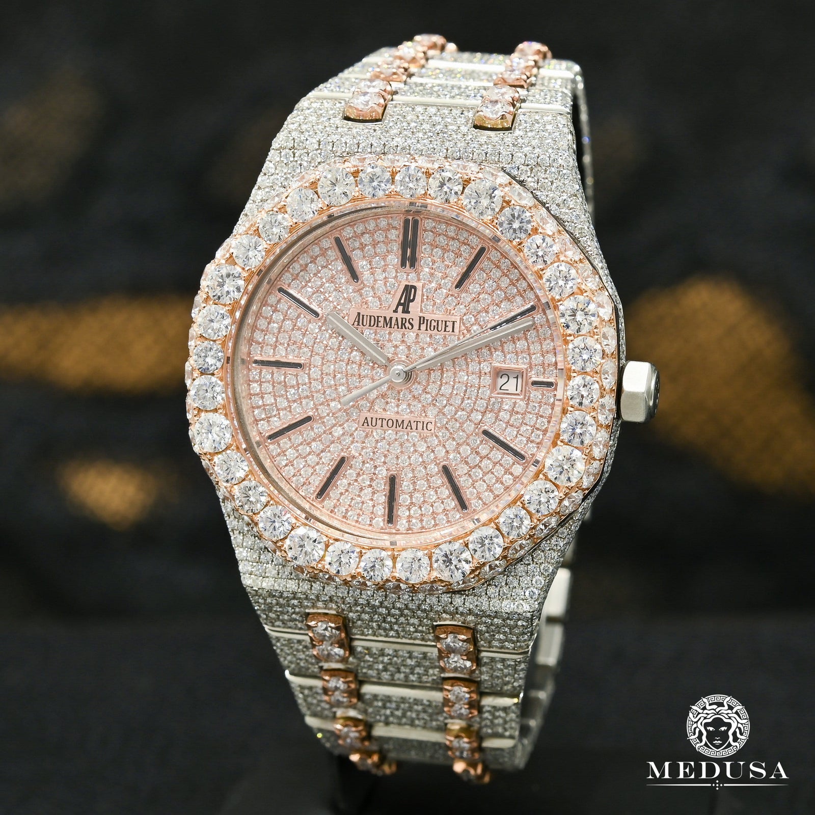 Audemars Piguet Watch | Men's Watch 41mm Audemars Piguet Royal Oak - Full Iced Everose Rose Gold 2 Tones