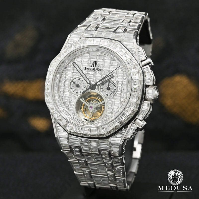 Audemars Piguet Watch | Audemars Piguet Offshore Tourbillon 42mm Men&#39;s Watch - Full Iced Emerald Cut White Gold