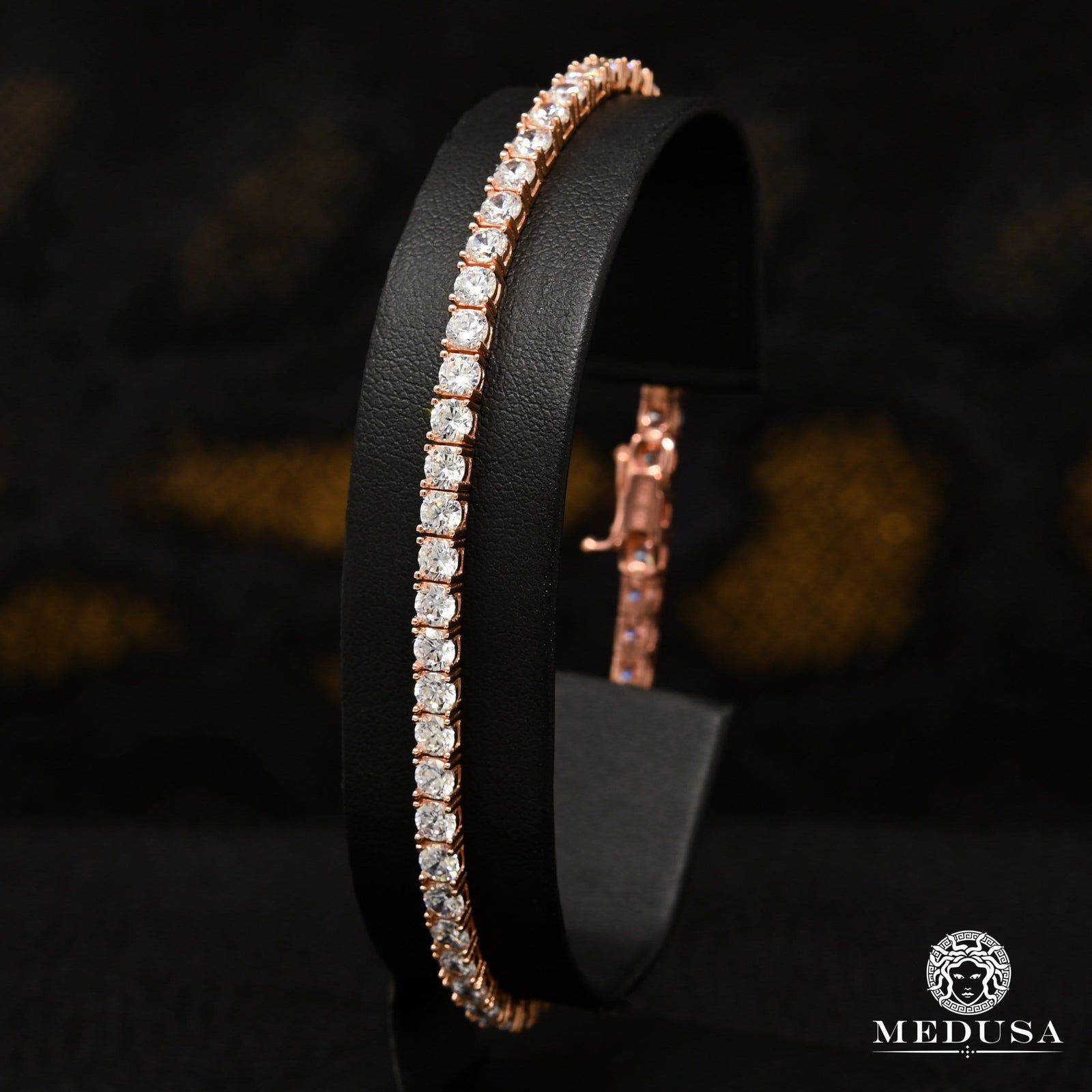 10K Gold Diamond Bracelet | Men's Bracelet 4mm Rose Gold Tennis Bracelet 7.5'' / Rose Gold