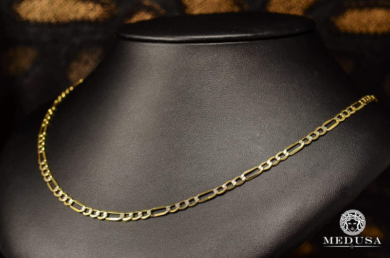 10K Gold Chain | Curb Chain 4mm Figaro 2 Tones Hollow