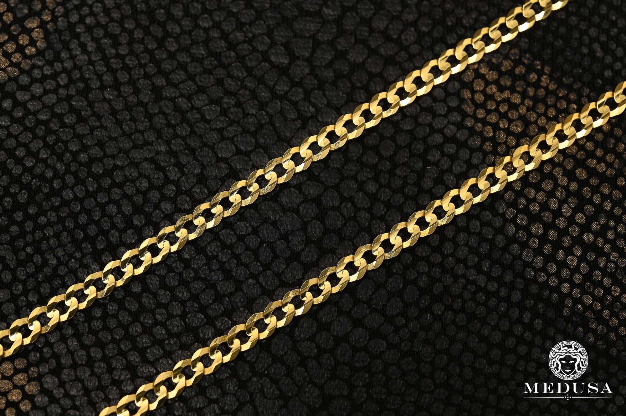 10K Gold Chain 4mm Flat Curb Link Chain Medusa Jewelry