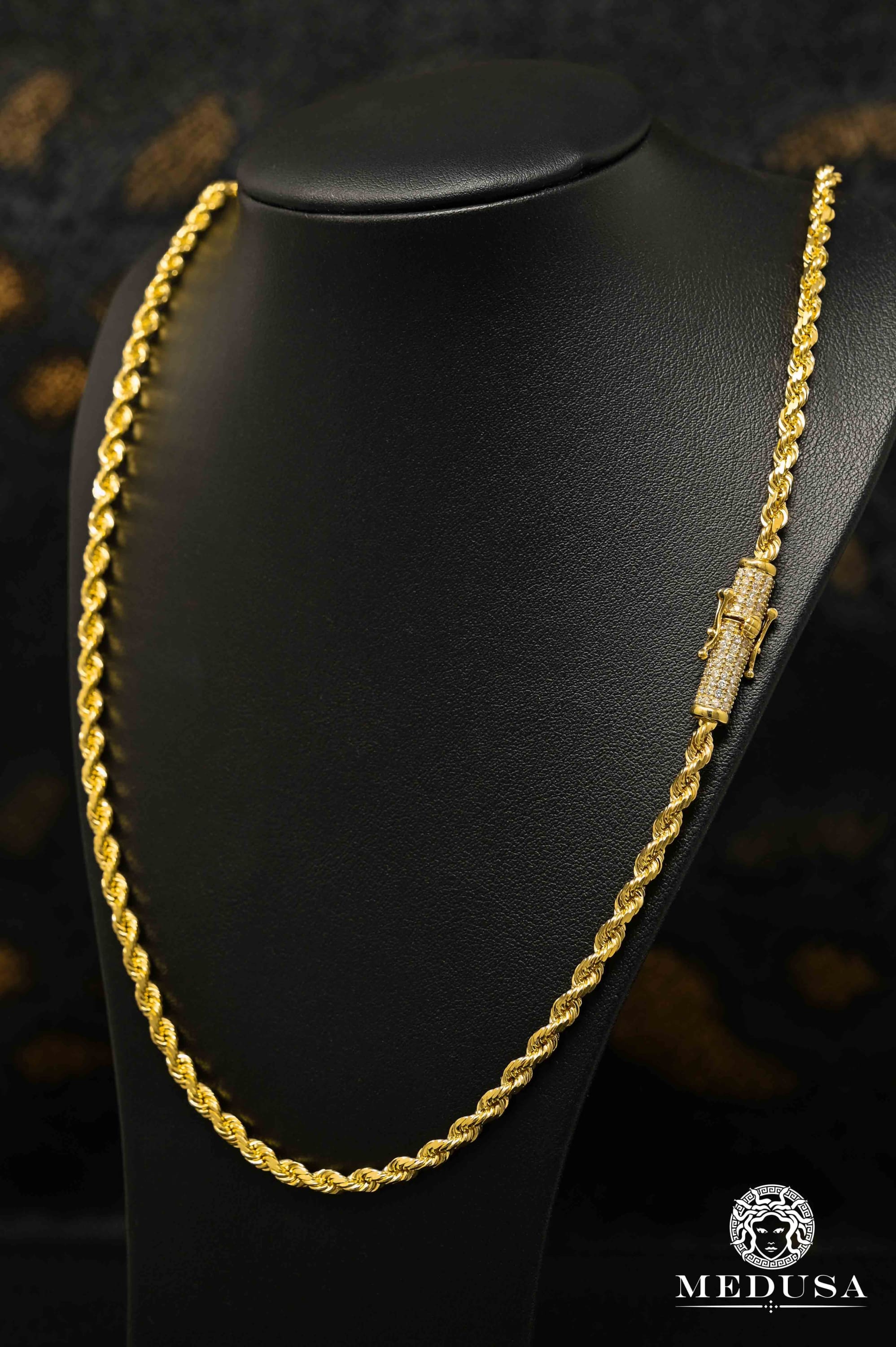 10K Gold Chain | 4mm chain Rope Solid Diamond Lock