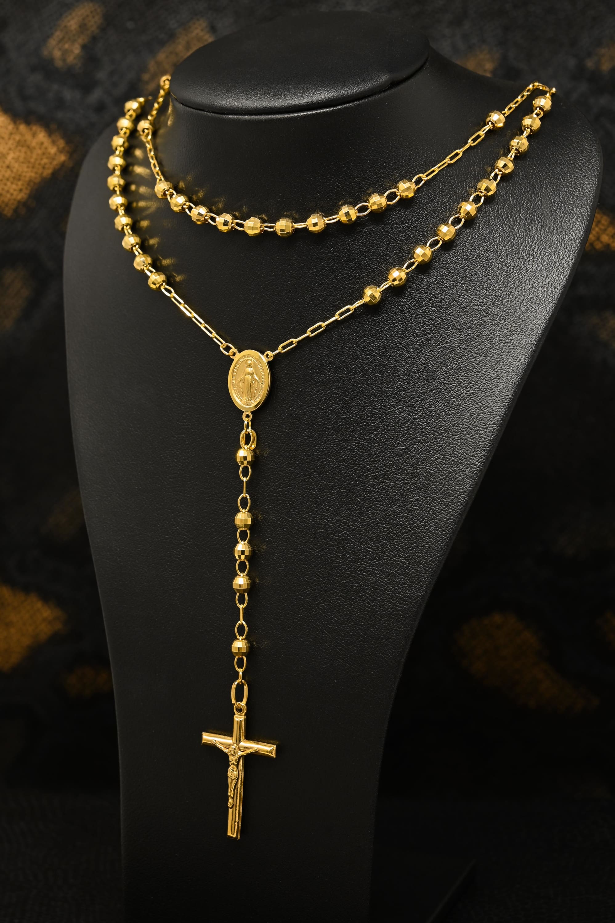 4mm Diamond Cut Cross Rosary Crucifix Chain Necklace Real 10K Yellow Gold -  Etsy
