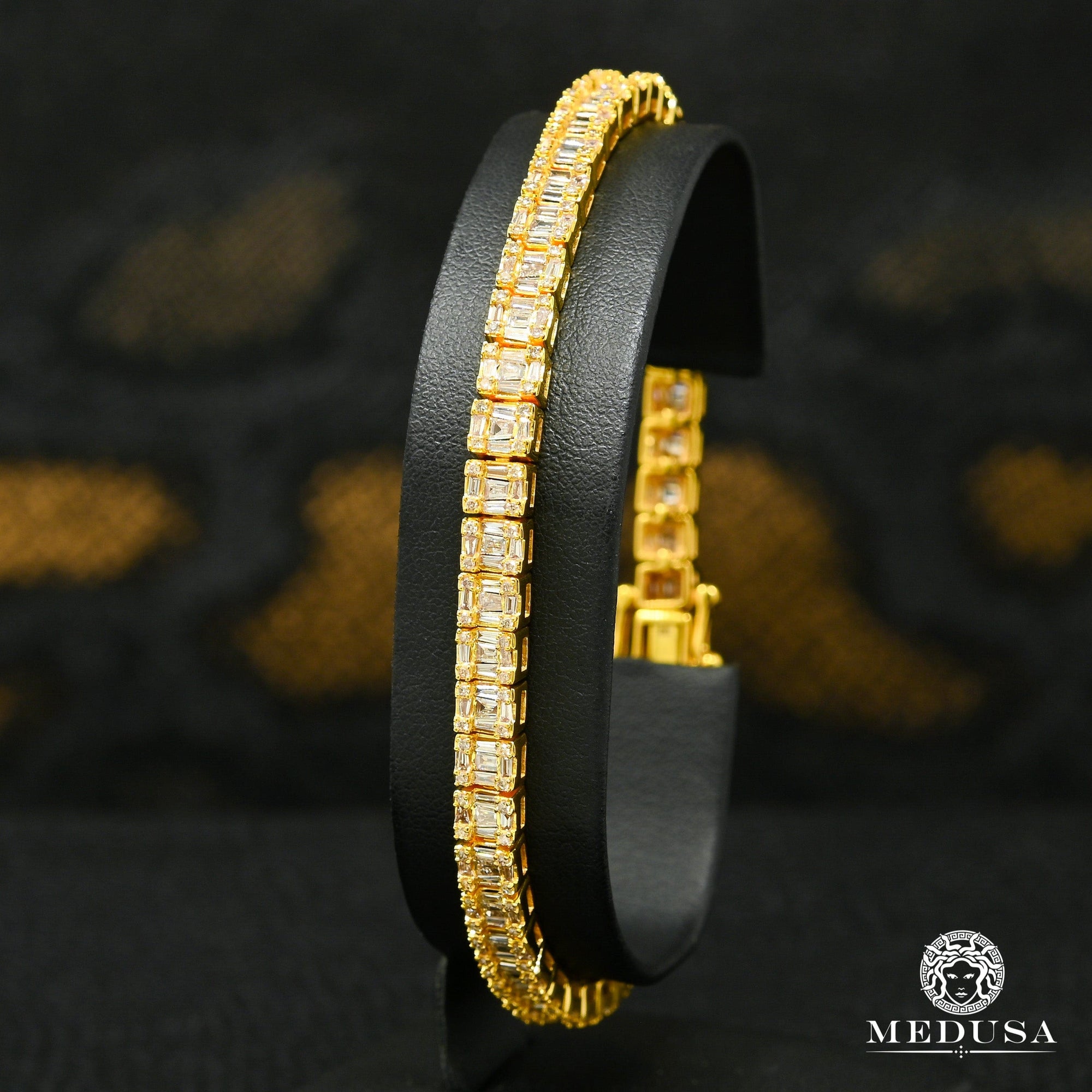 14K Gold Diamond Bracelet | Men's Bracelet 5mm Tennis Emerald - Diamond Yellow Gold