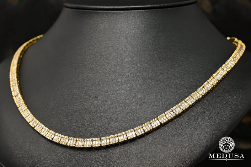 10K Gold Diamond Chain Square Tennis Emerald Cut Chain
